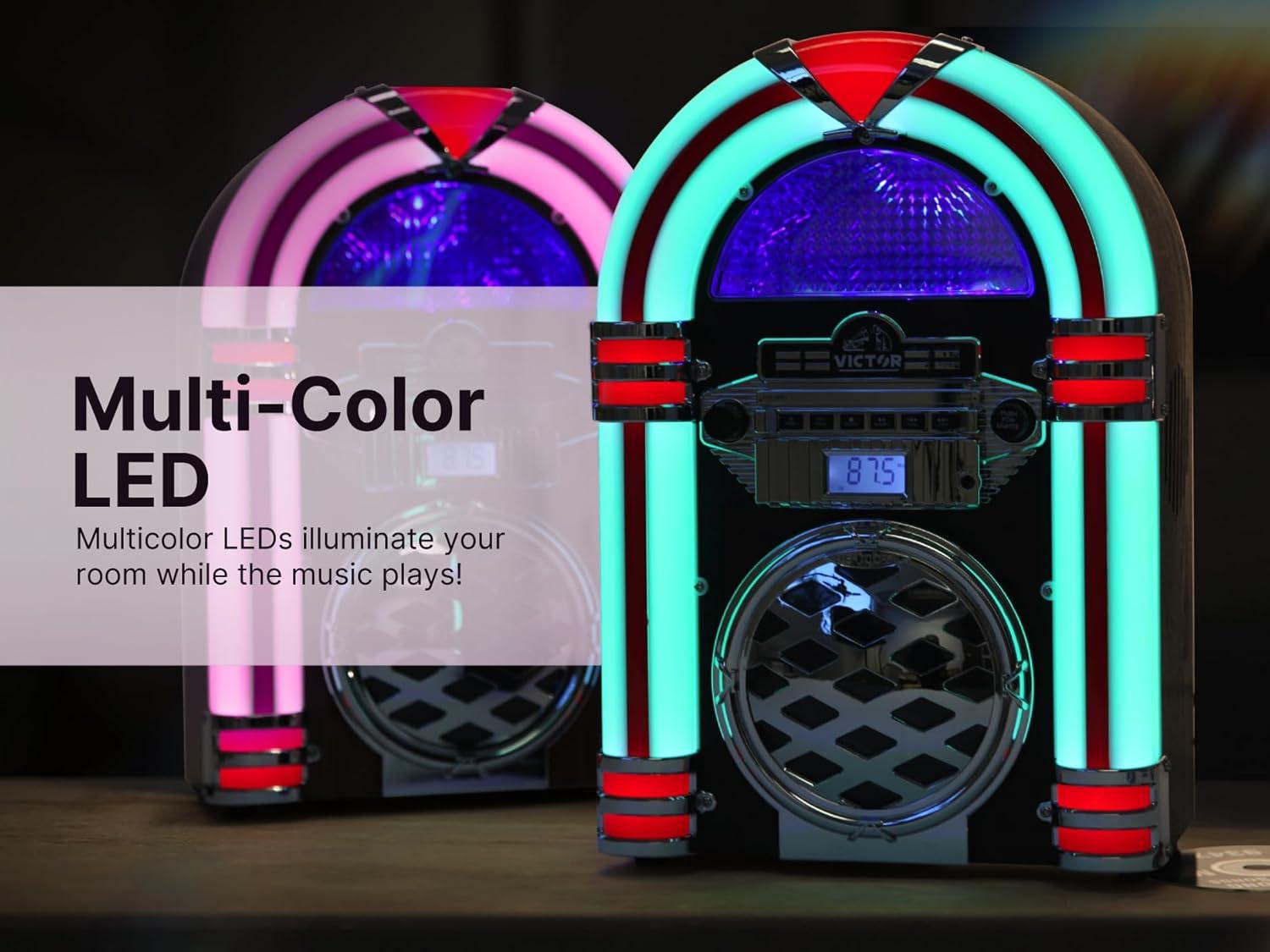 Victor Bluetooth CD Jukebox Speaker with FM Radio & Multicolor LED Lighting