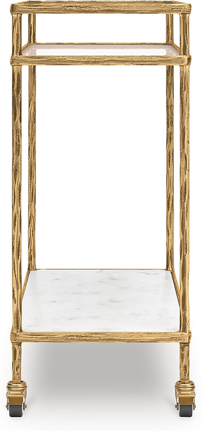 Signature Design by Ashley Kailman Bar Cart Gold Finish: Modern Mirrored Glass Beverage & Cocktail Cart with Locking Casters