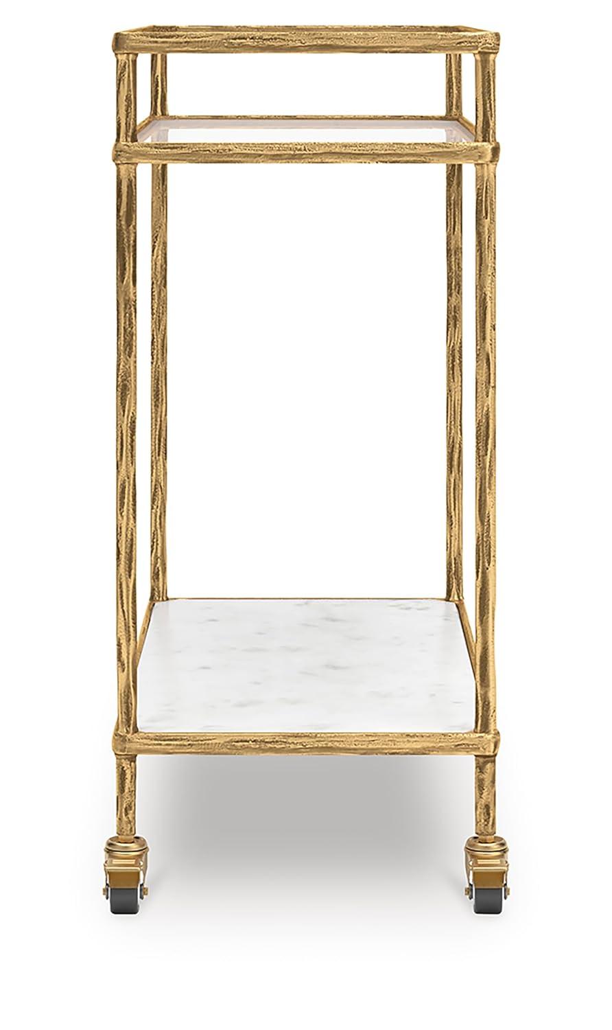 Signature Design by Ashley Kailman Bar Cart Gold Finish: Modern Mirrored Glass Beverage & Cocktail Cart with Locking Casters