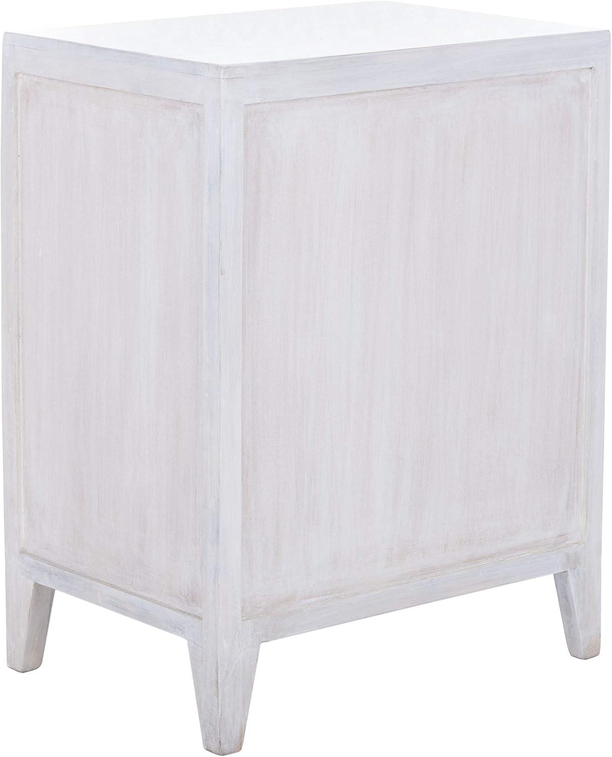 Thea White Washed Carved Wood 1-Door Nightstand