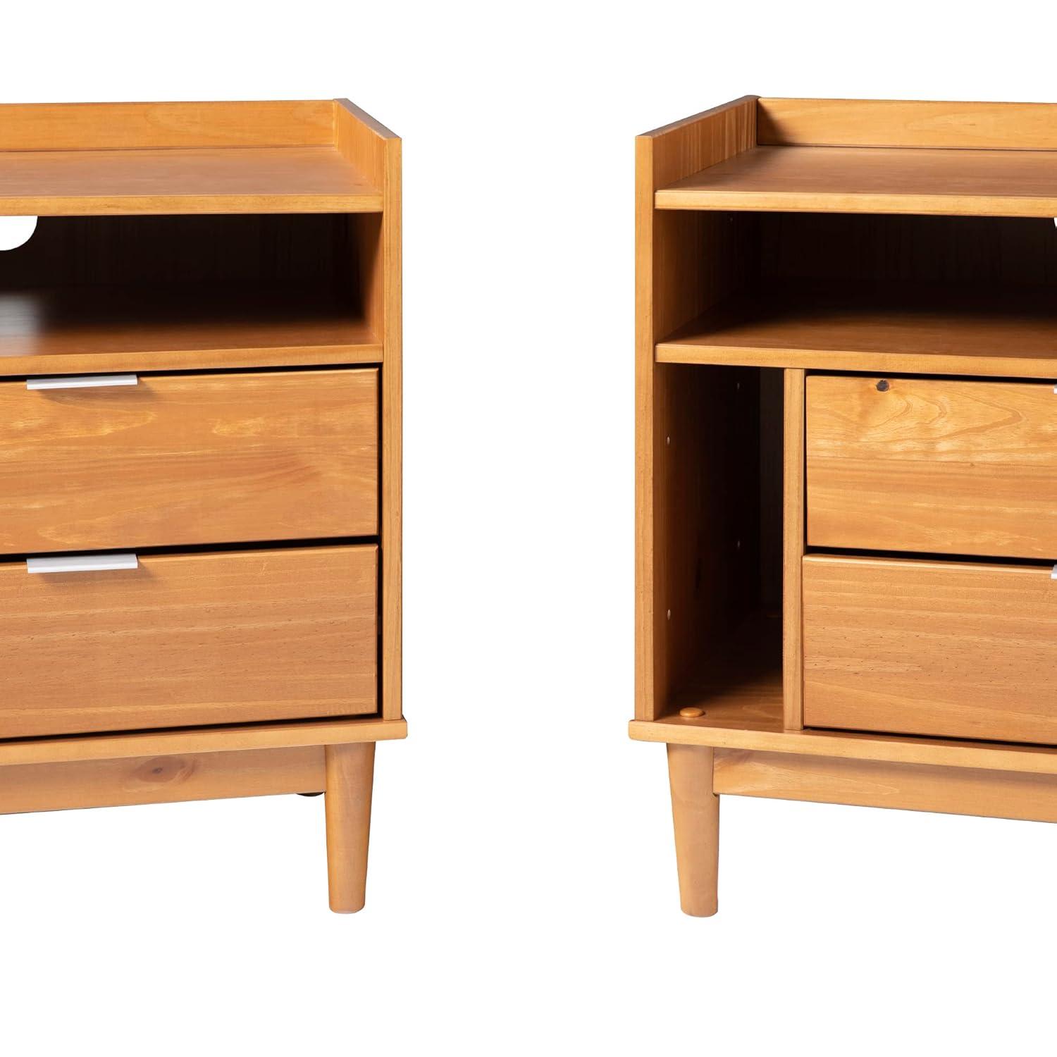 25" Solid Wood 2-Drawer Night Stand with Gallery - 2PK - Caramel