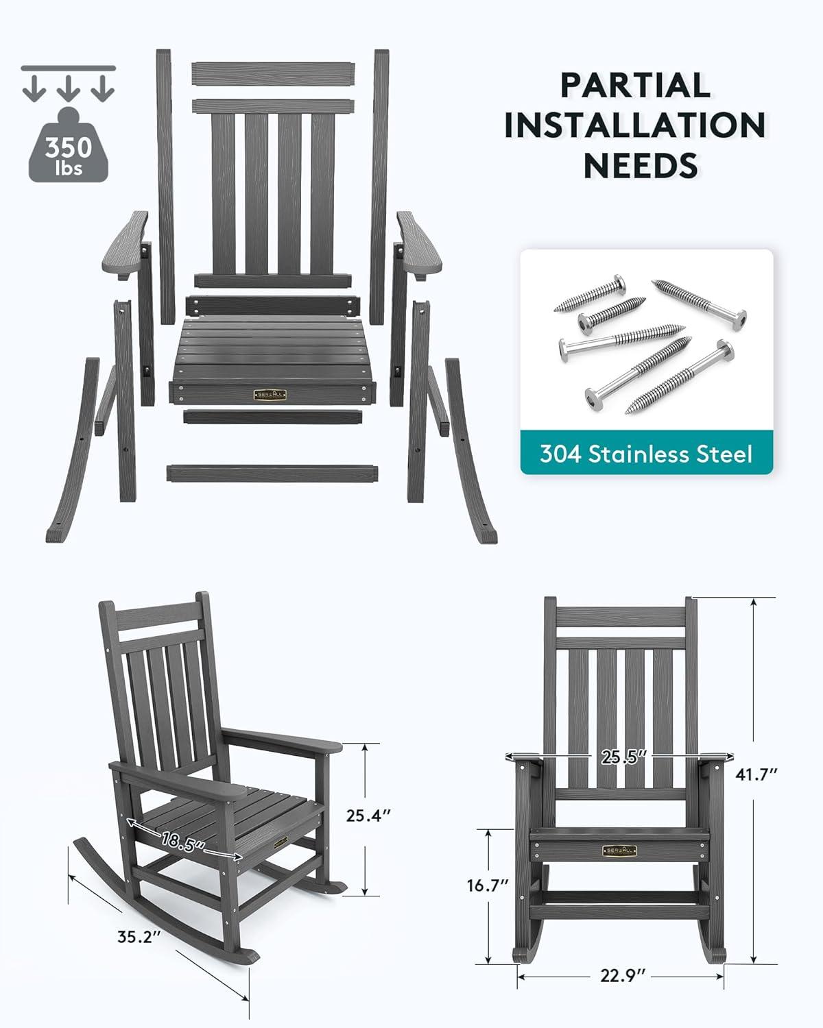 Grey Polyethylene Outdoor Rocking Chair with Arms