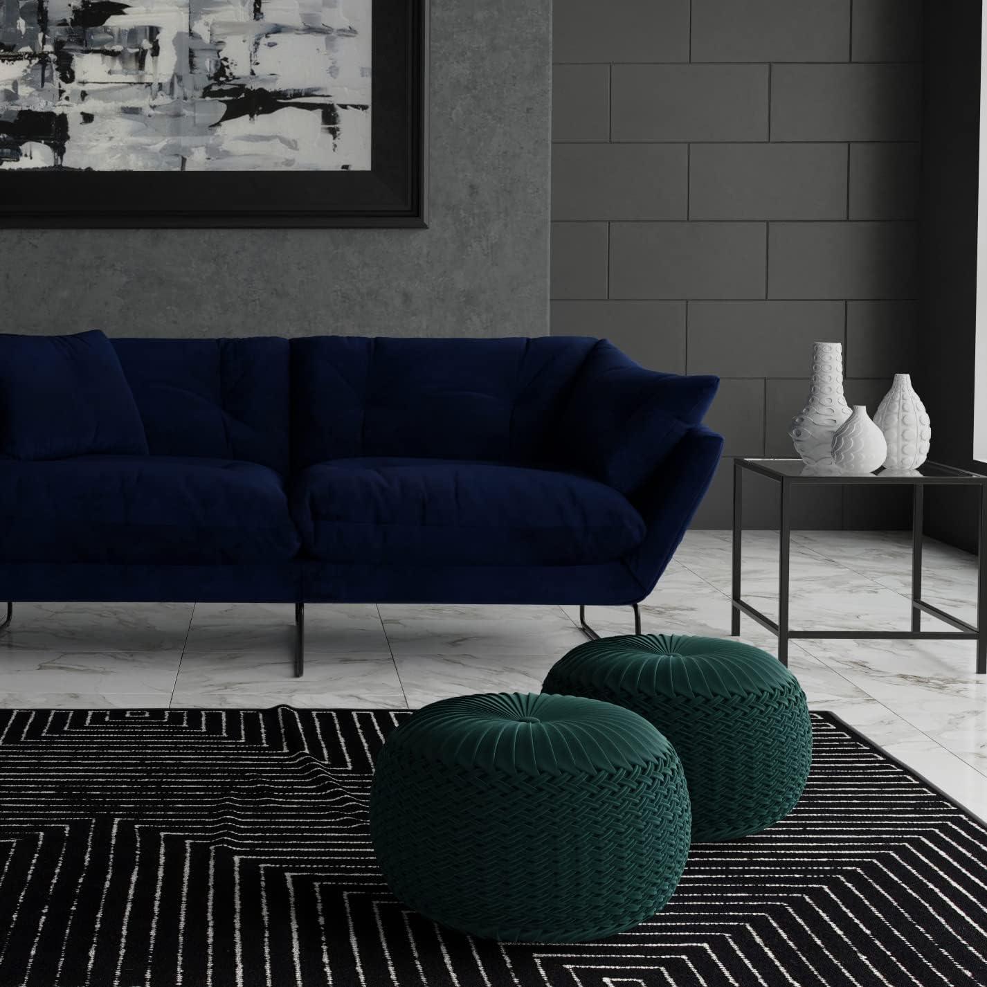 Simpli Home Grafton 20"W Velvet Round Button-Tufted Pouf