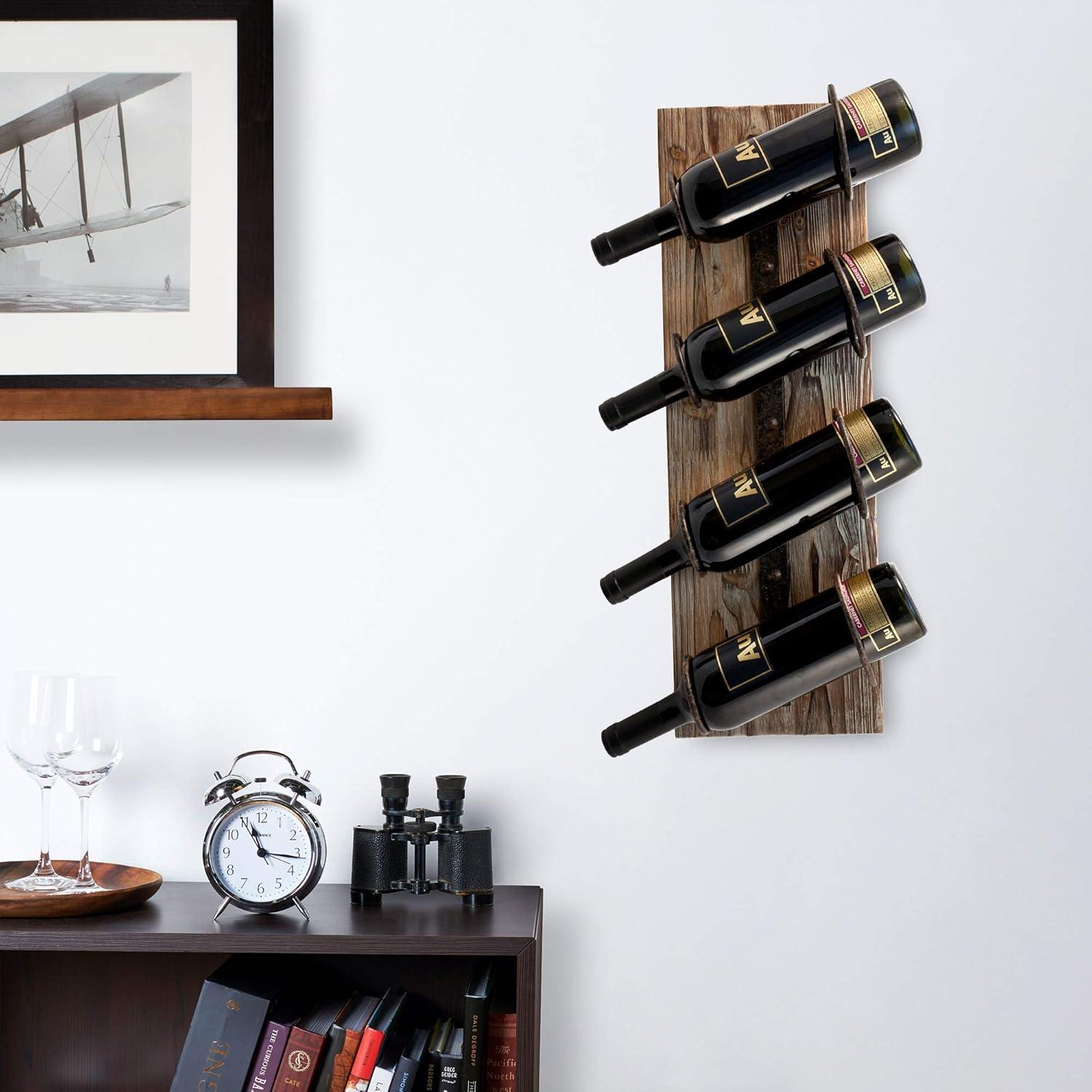 Rustic Natural Wood and Metal Wall Mounted Wine Rack