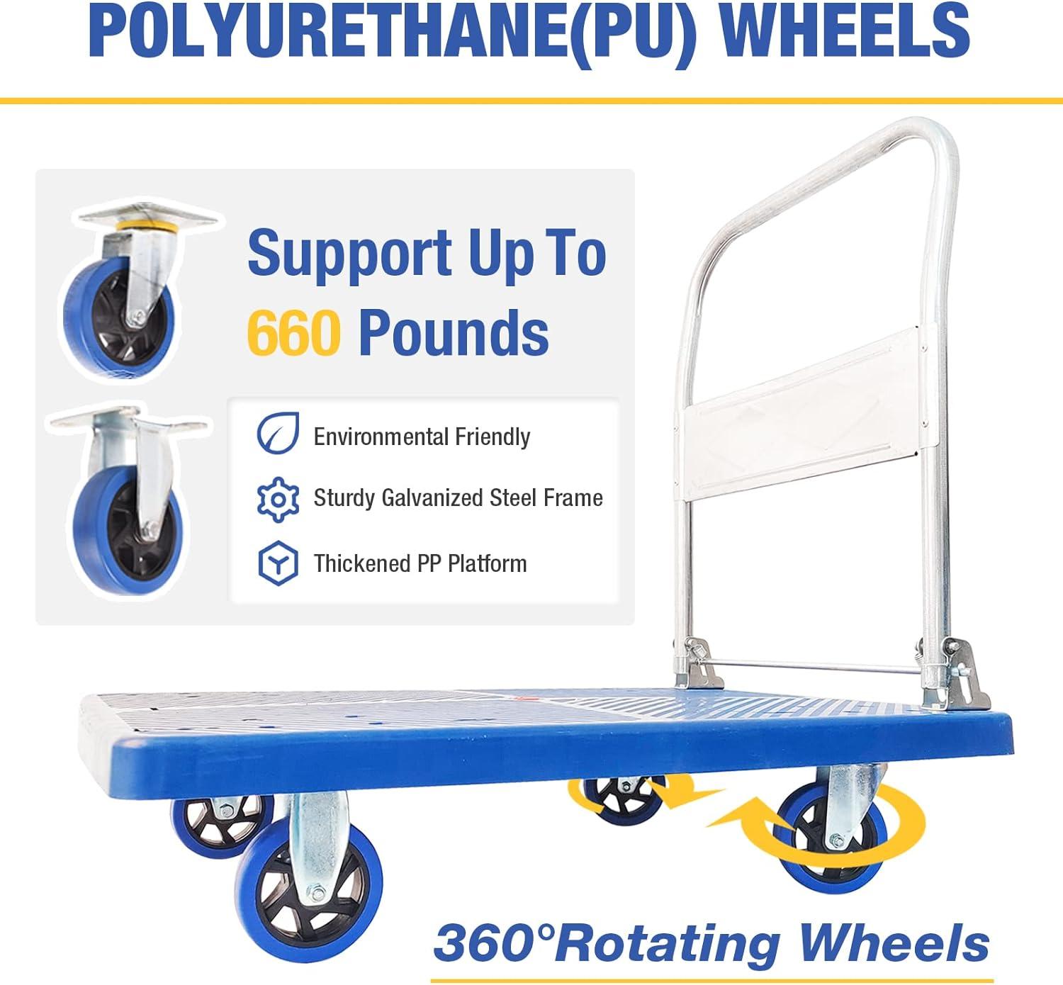 Blue Folding Steel Platform Hand Truck with Rubber Wheels