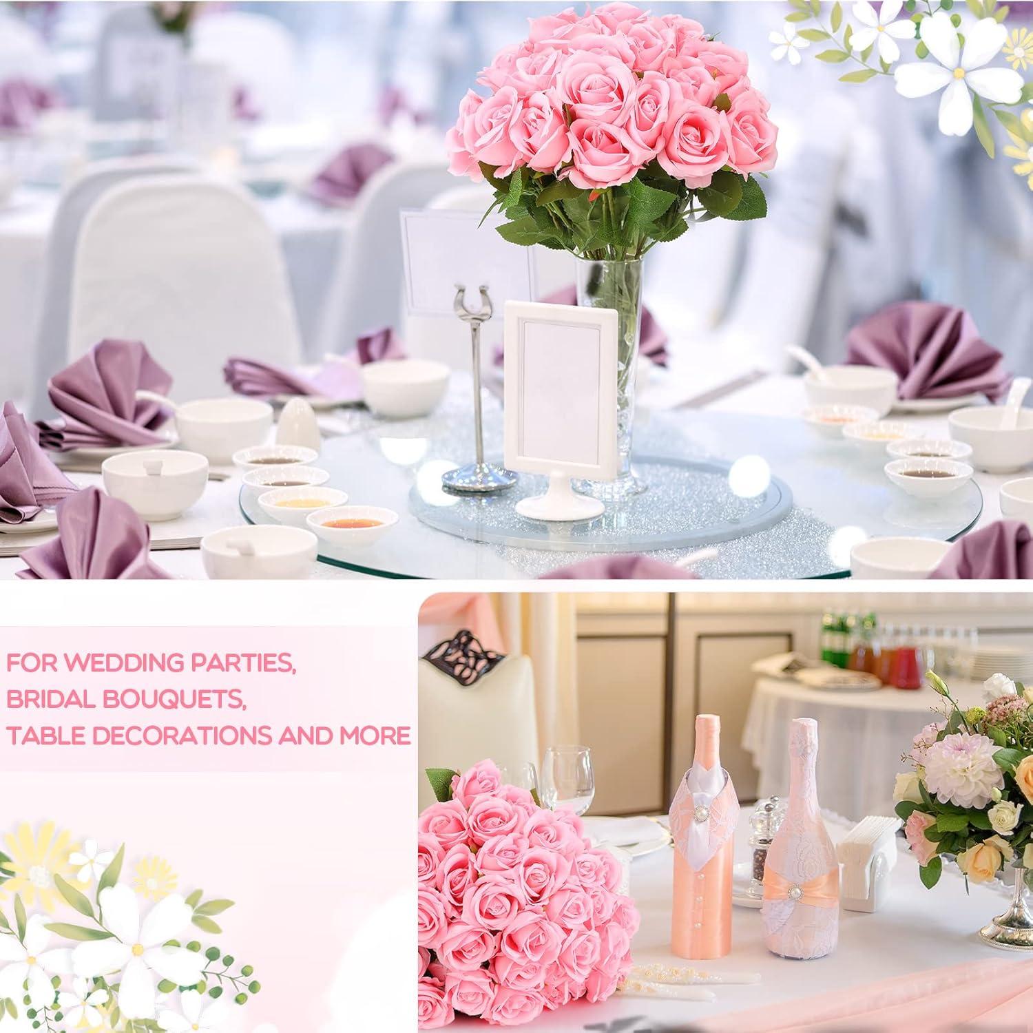 50 Pcs Artificial Rose Flower Realistic Silk Roses with Stem Bouquet of Flowers Plastic Flowers Real Looking Fake Roses for Home Wedding Centerpieces Party Decorations (Black)