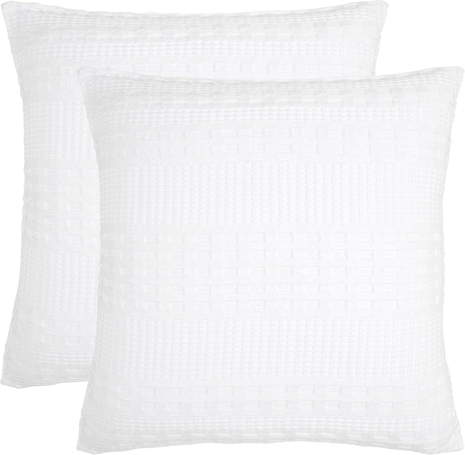 VHC Brands Waffle Weave White Pillow Cover Set of 2 24x24, Decorative Throw Pillow Covers/Shams, Boho Farmhouse Bedroom, Living Room Decor