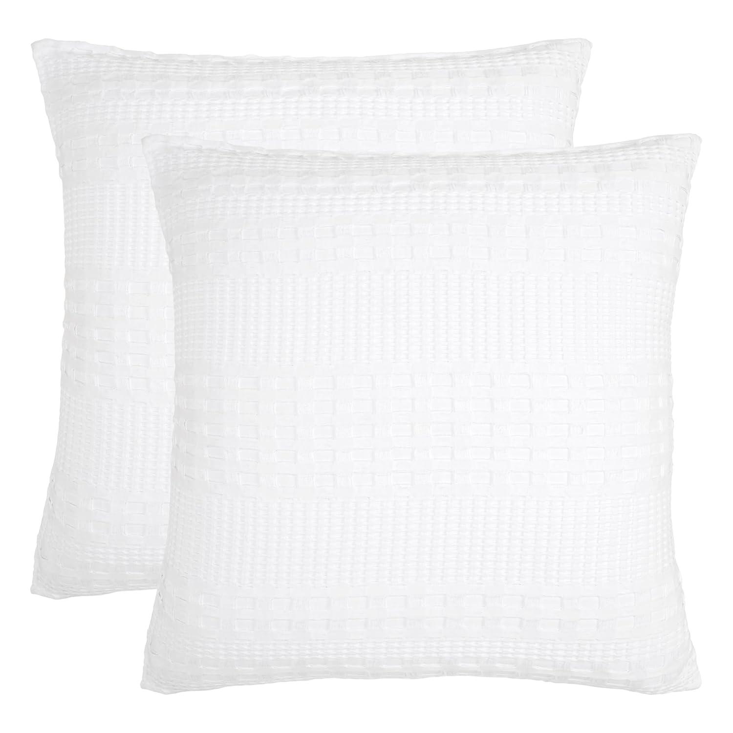 VHC Brands Waffle Weave White Pillow Cover Set of 2 24x24, Decorative Throw Pillow Covers/Shams, Boho Farmhouse Bedroom, Living Room Decor