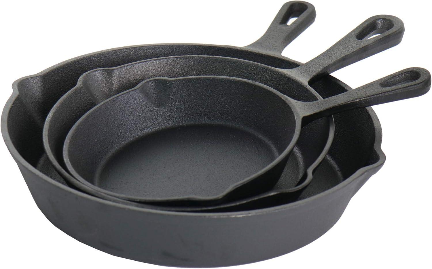 MegaChef Pre-Seasoned 3 Piece Cast Iron Skillet Set