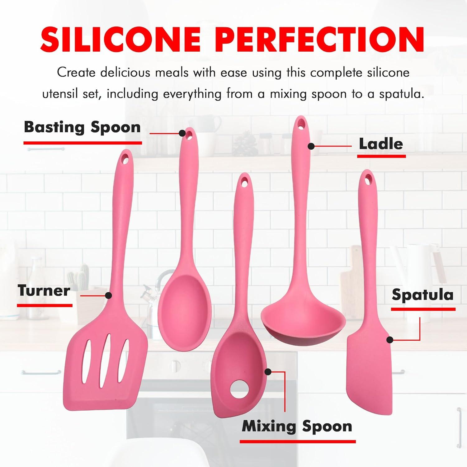 Chef Craft Premium Silicone  Kitchen Tool and Utensil Set
, 5 Piece Set, Pink