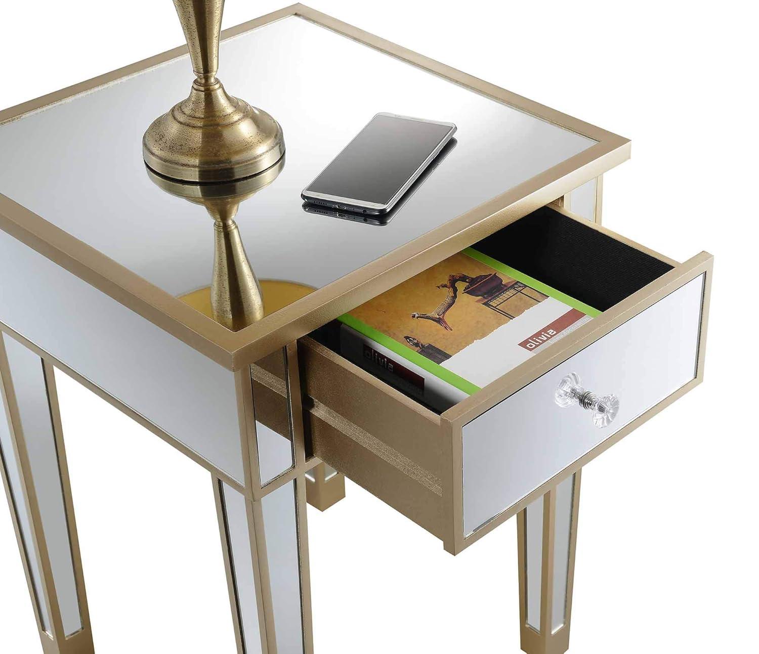 Convenience Concepts Gold Coast Mirrored End Table with Drawer, Multiple Colors