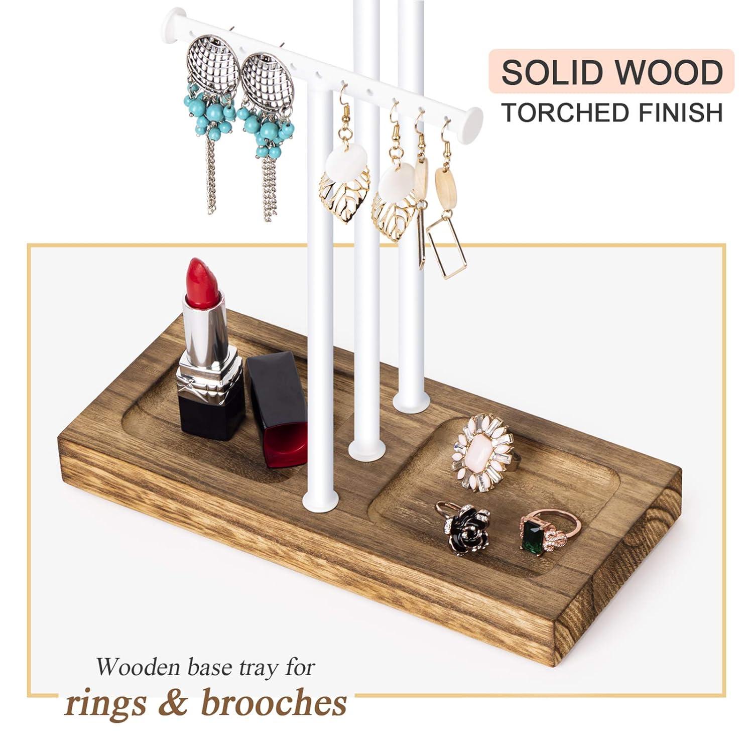 Jewelry Tree Stand White Metal and Wood Base Large Storage Jewelry Organizer for Necklaces Bracelets Earrings Holder Organizer Jewelry Display Mother's Day Gift White and White