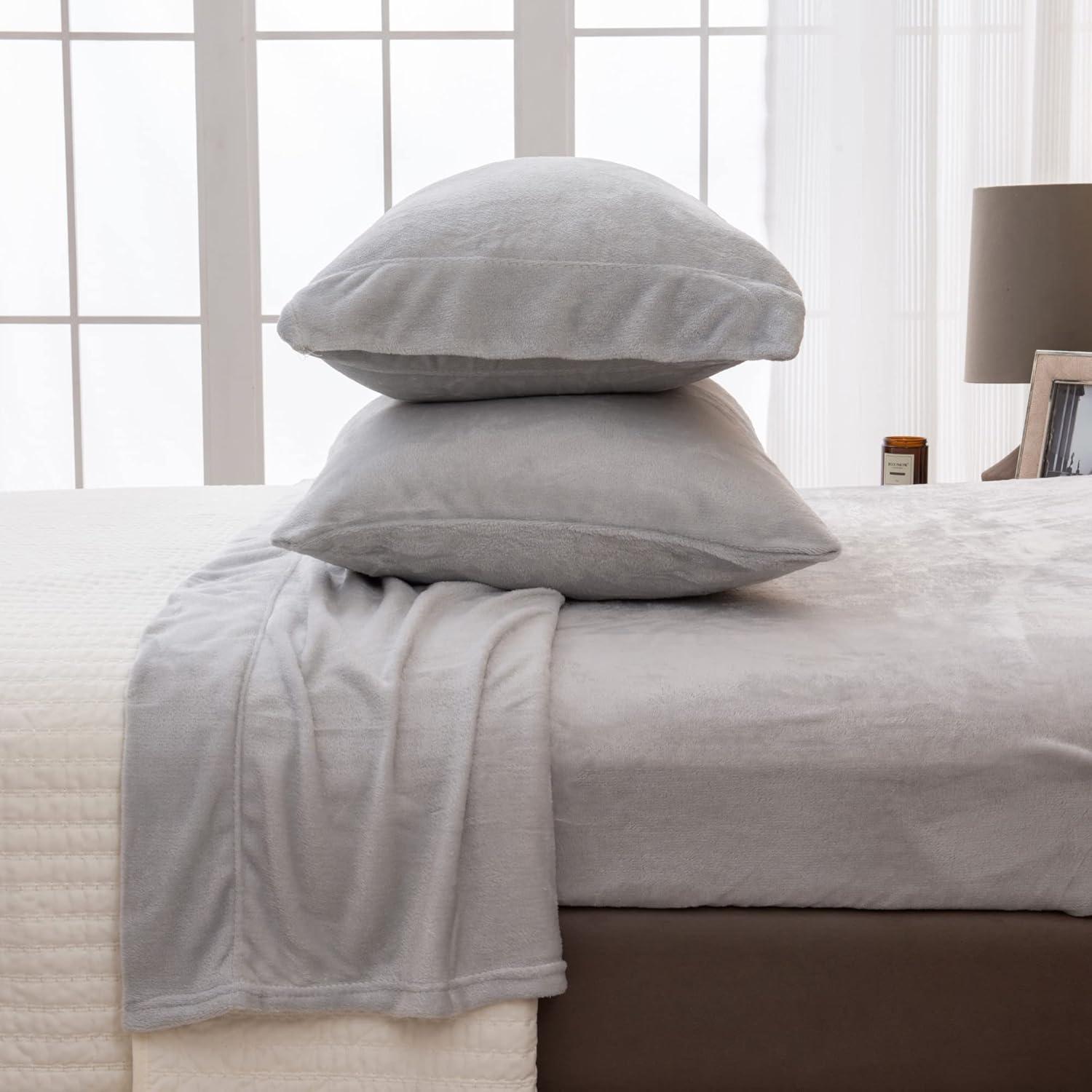 Solid Velvet Plush Fleece Sheet Set - Great Bay Home (King, Purple)