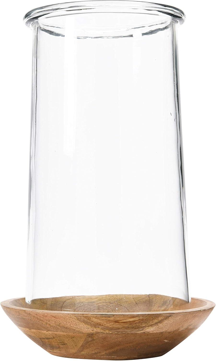 Elegant 15'' Clear Glass Hurricane Vase on Wooden Base