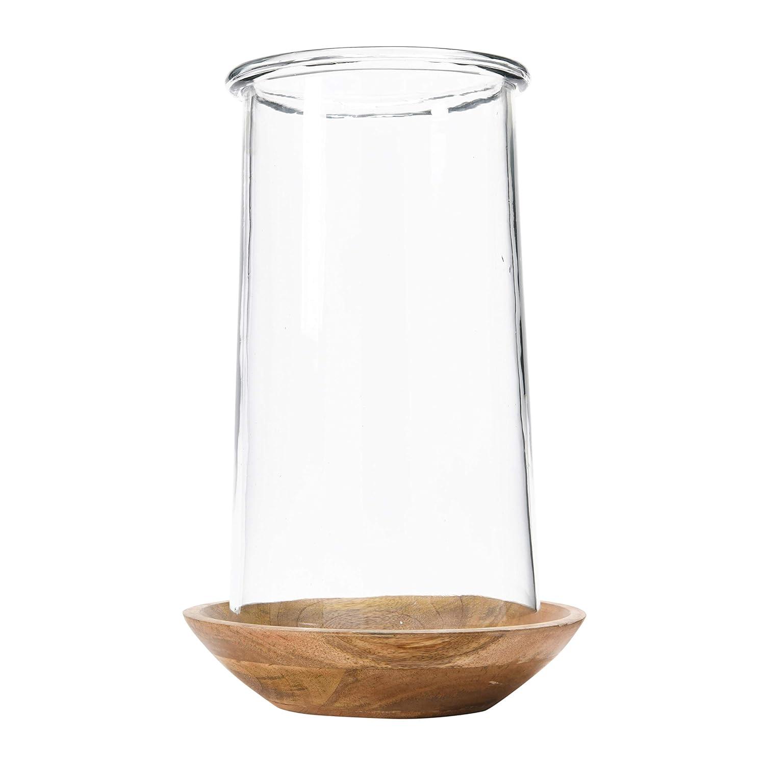Elegant 15'' Clear Glass Hurricane Vase on Wooden Base