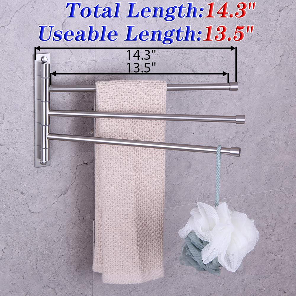 GERZWY Bath Towel Holder Swing Out Towel Bar SUS 304 Stainless Steel Bathroom Hand Towel Rack 3-Bar Folding Arm Swivel Hanger Wall Mount Brushed Finish HYG03-LS