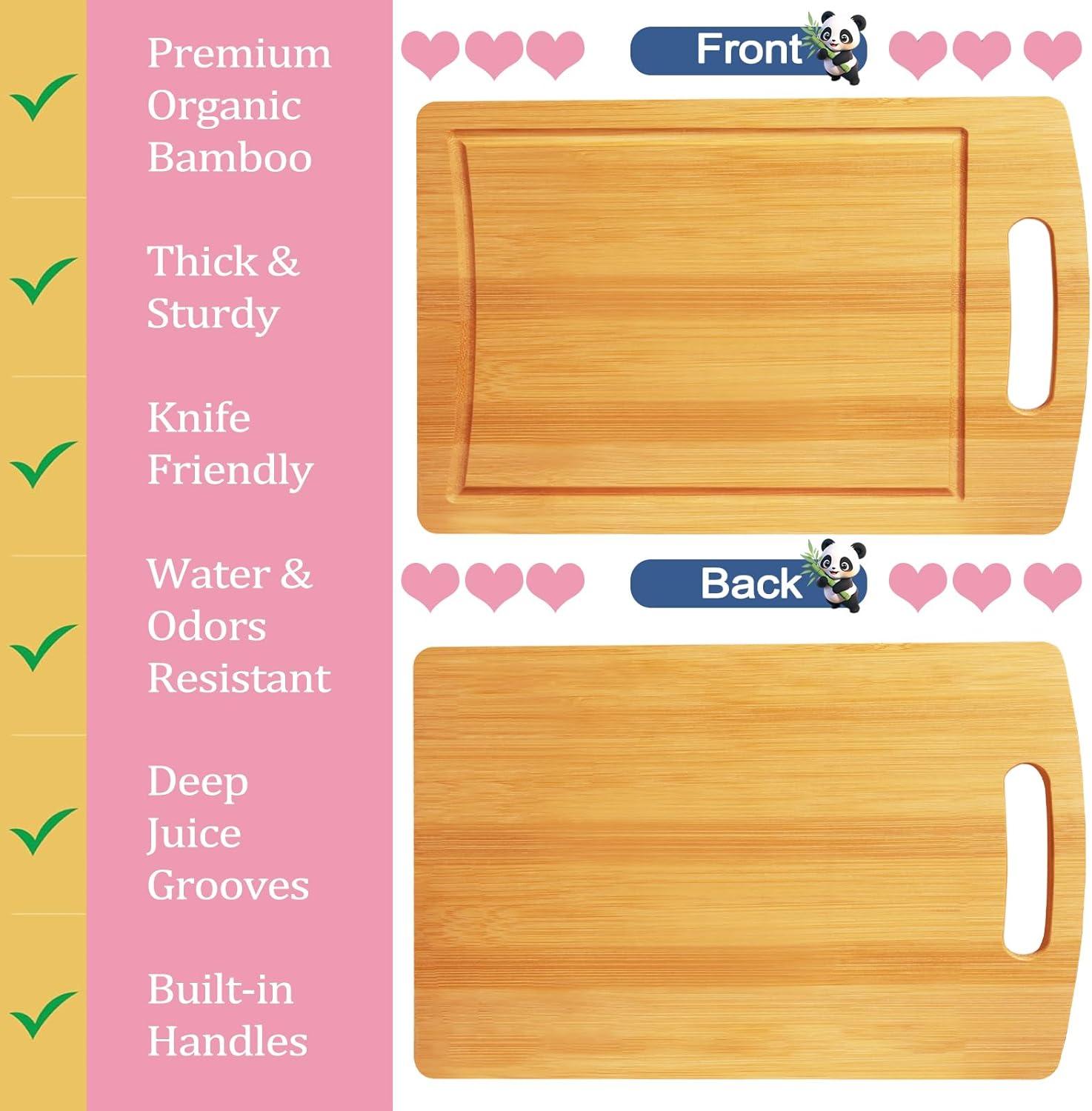 Bamboo Wood Cutting Board Set - Chopping Board with Juice Groove for Meat, Cheese & Vegetables - Butcher Block, Cheese & Charcuterie Board