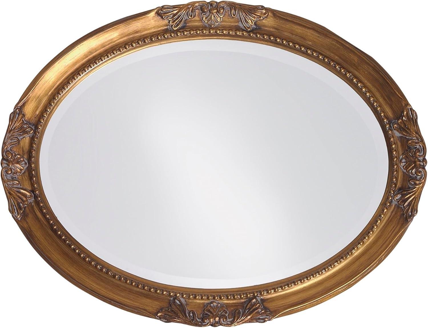 Antique Gold Oval Wood Frame Mirror with Beaded Details