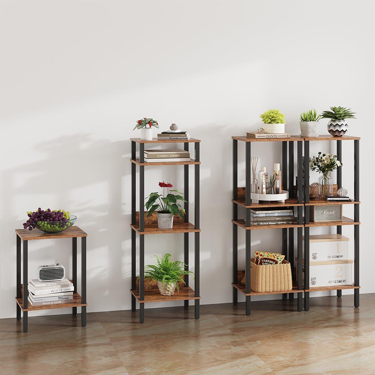 End Table, Side Table, Set of 2, Nightstands with 2-Tier Storage Shelves, Sofa Table for Small Space, Coach Table for Living Room Bedroom, Rustic Brown UTBT101F2