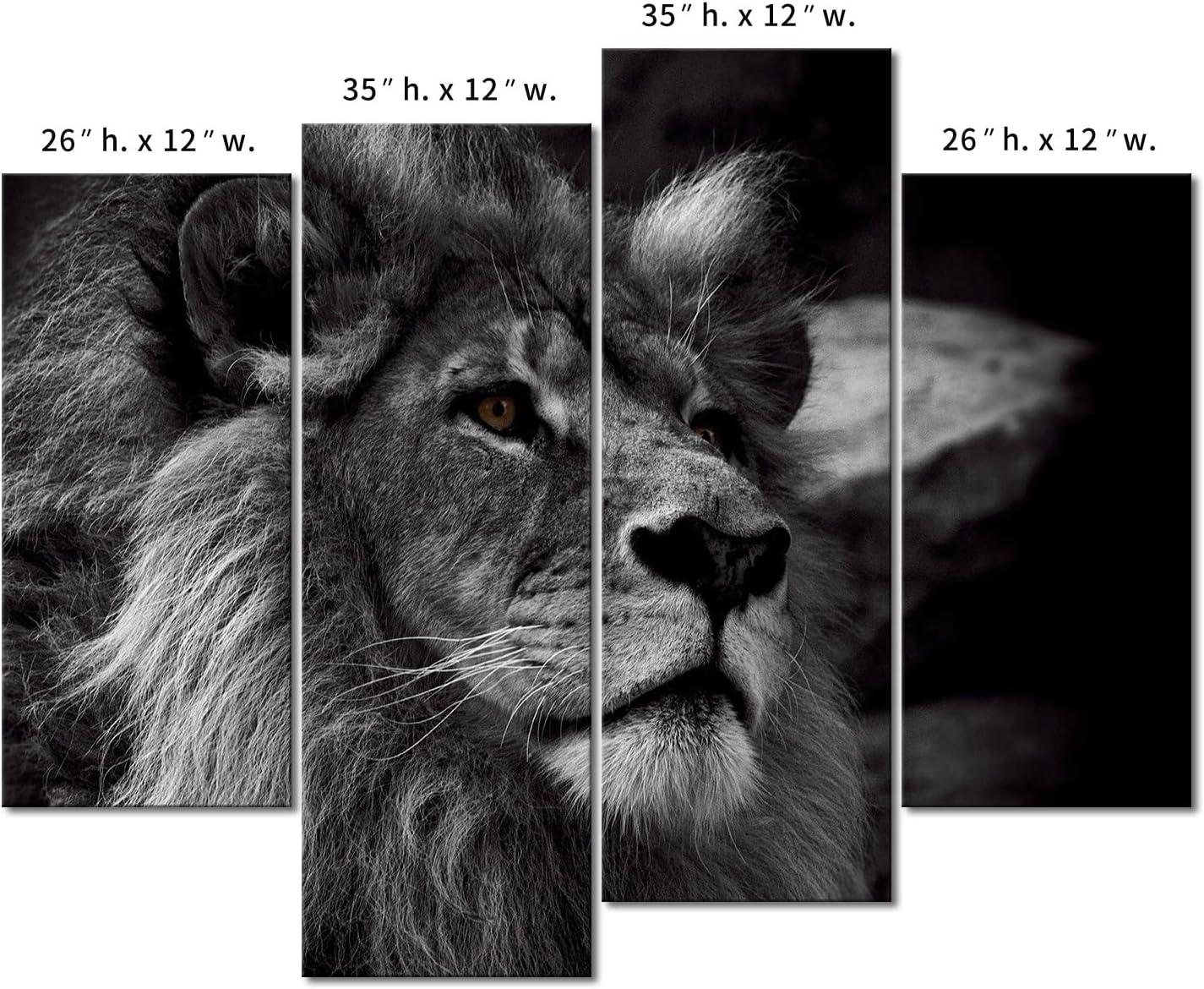 Black and White Lion Portrait Canvas Wall Art Set