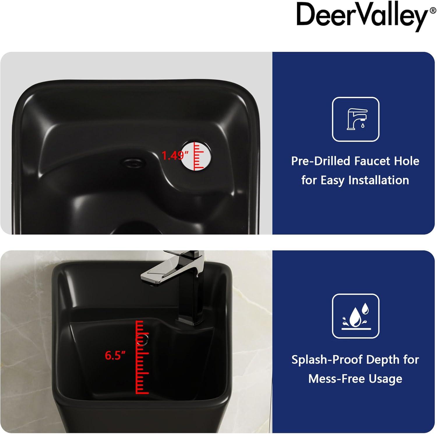 Deervalley Small Pedestal Bathroom Sink 11"L X 13"W X 35"H Ceramic One Piece Bath Sink With Overflow