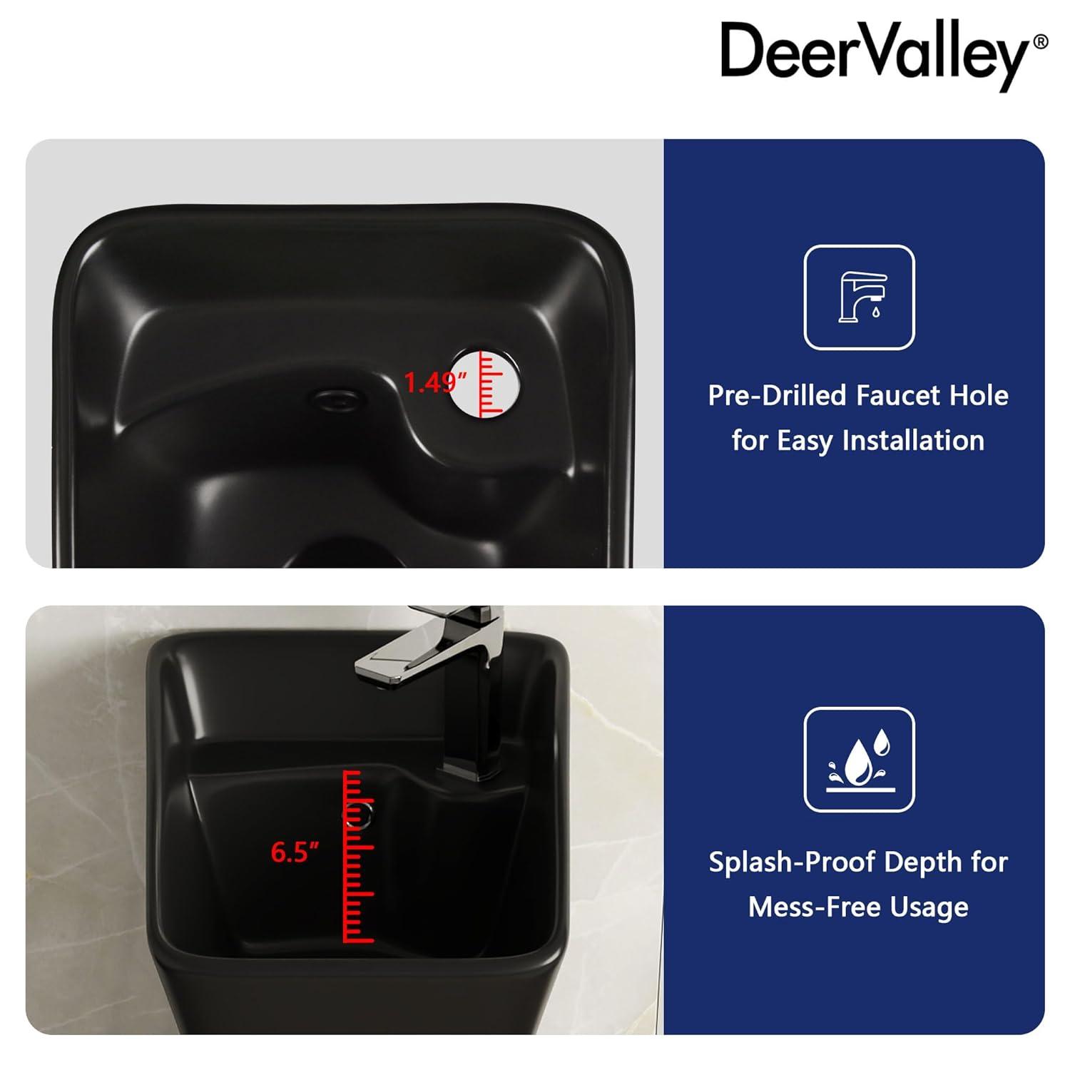 Deervalley Small Pedestal Bathroom Sink 11"L X 13"W X 35"H Ceramic One Piece Bath Sink With Overflow