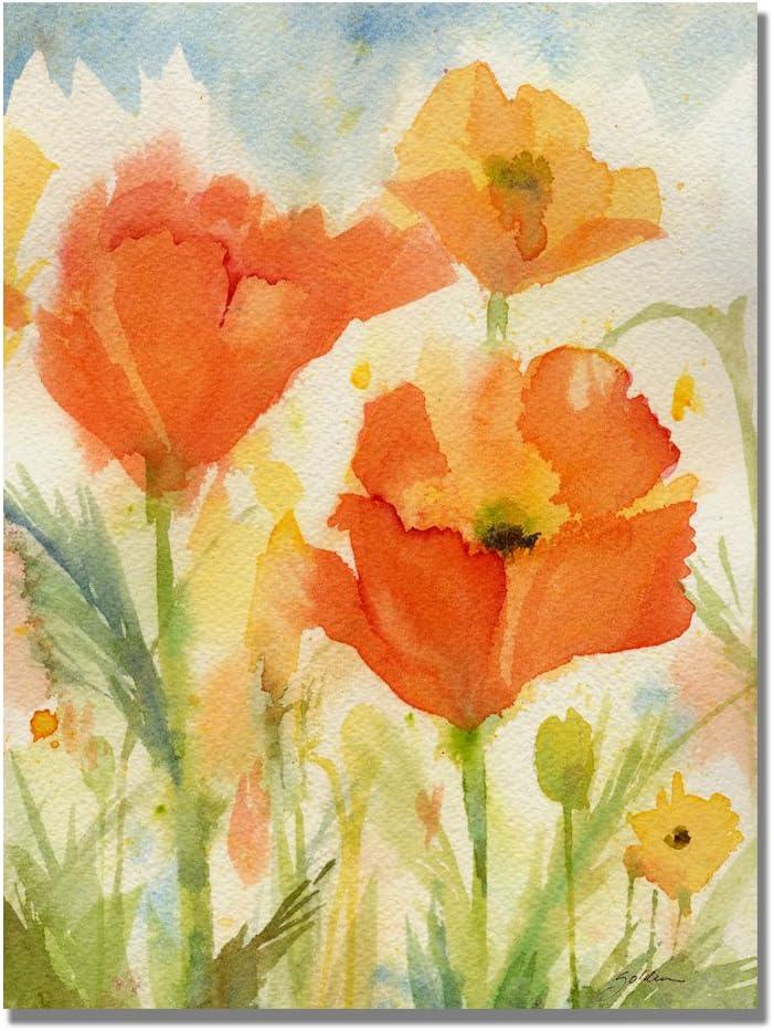 Field of Orange Poppies Watercolor Canvas Wall Art, 24x32 inches