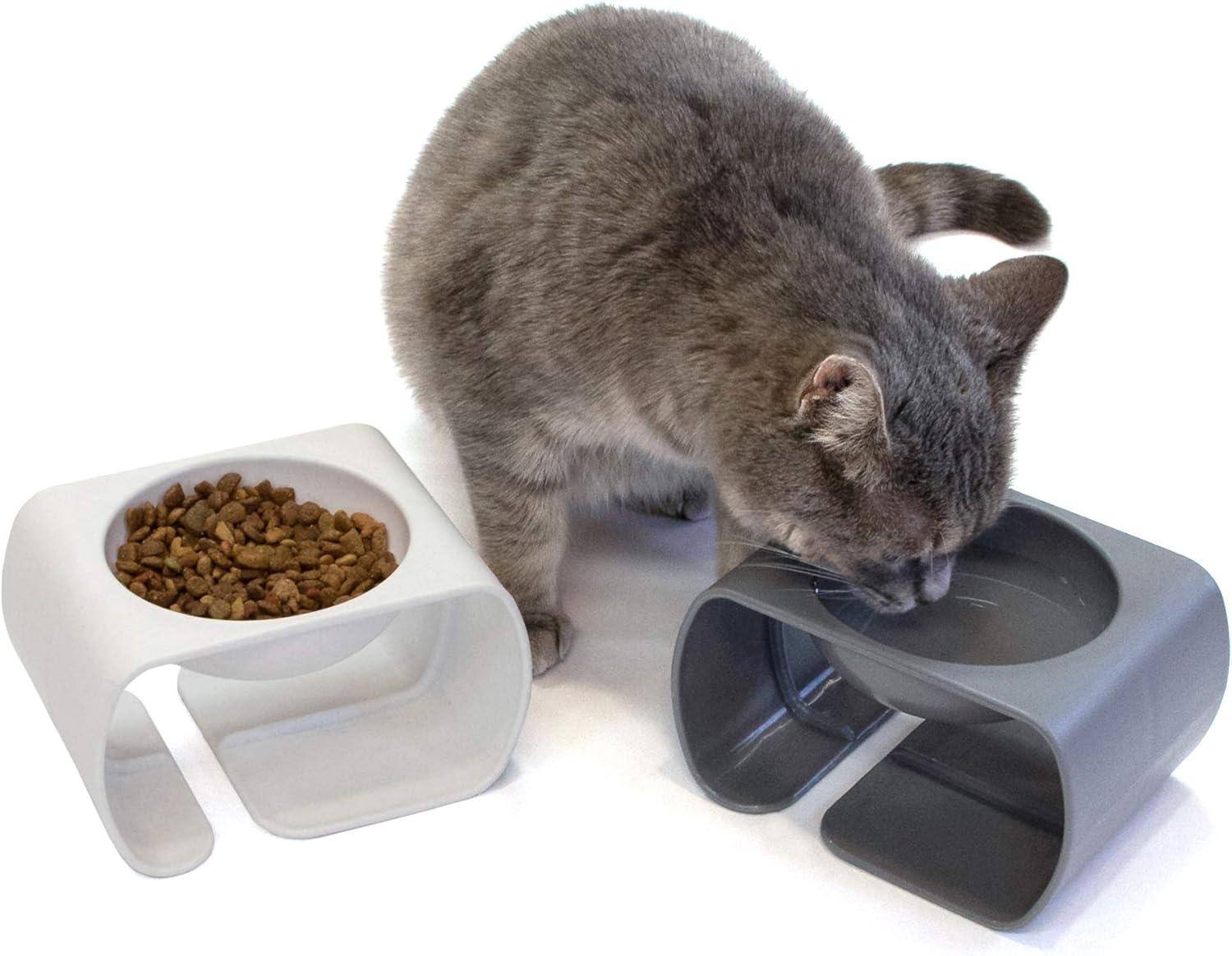 Elevated Gray and White Plastic Pet Feeding Bowls