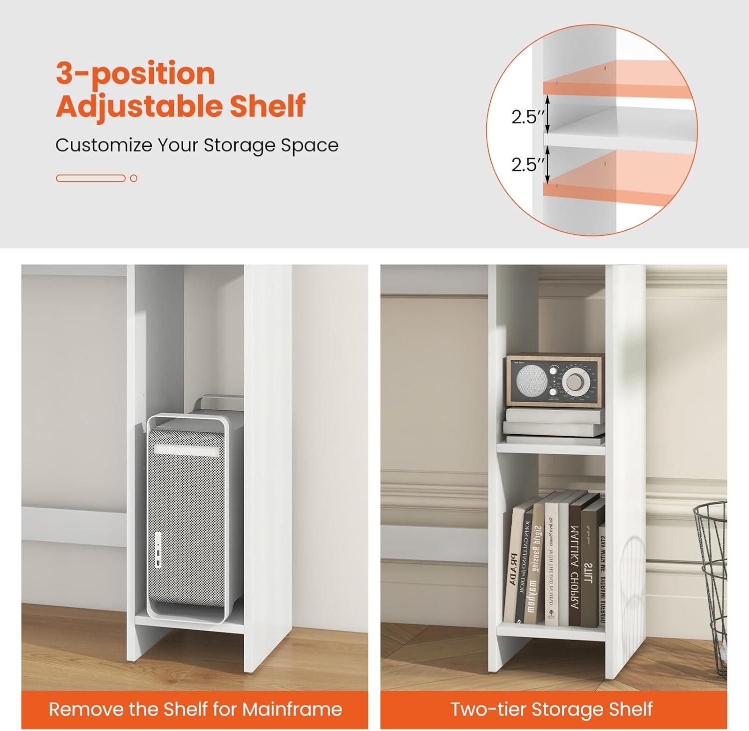 Giantex Small White Desk, Compact Study Writing Desk with 3-Position Adjustable Shelf, Anti-Toppling Kit, Modern PC Laptop Table, Home Office Computer Workstation for Small Space Bedroom Dorm
