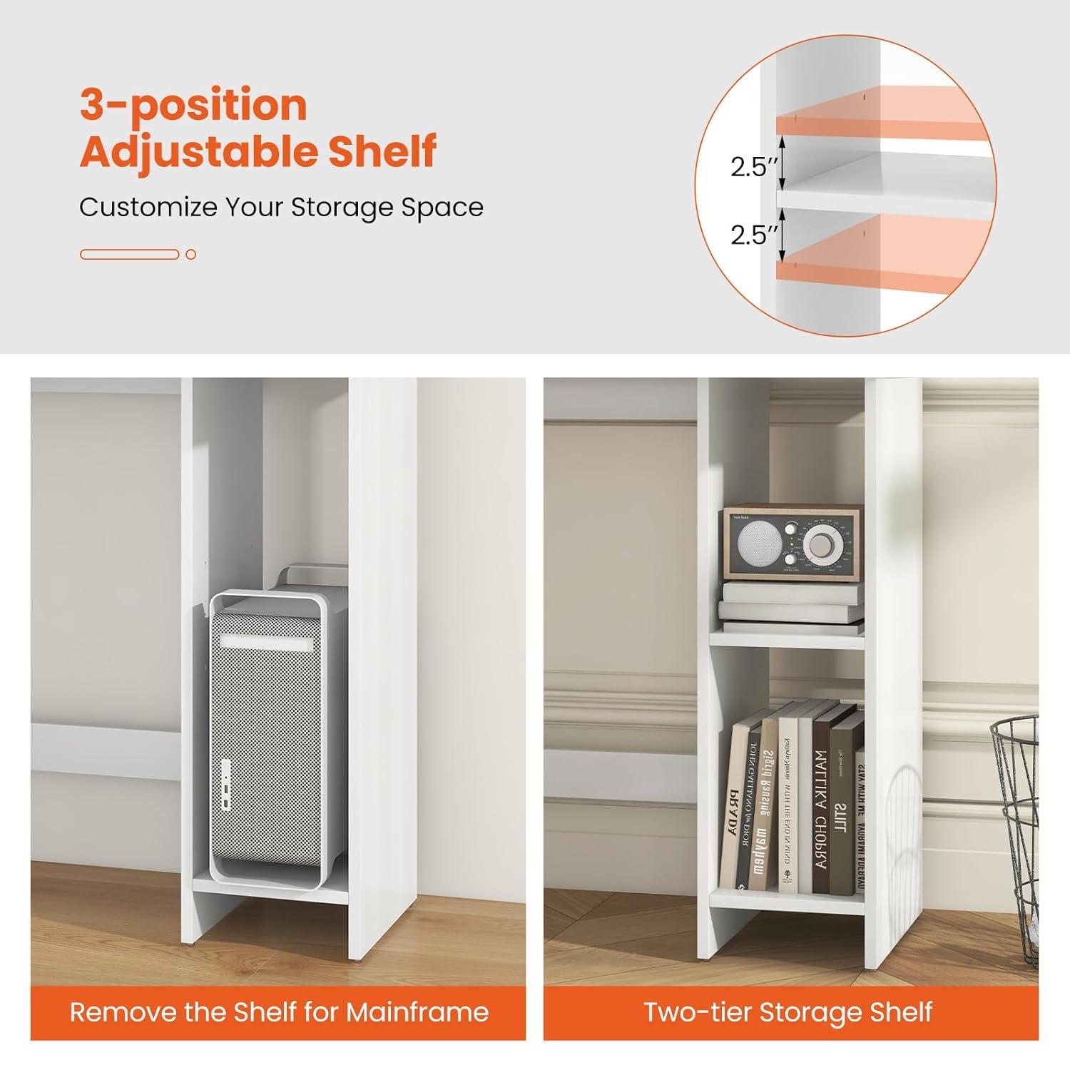 Giantex Small White Desk, Compact Study Writing Desk with 3-Position Adjustable Shelf, Anti-Toppling Kit, Modern PC Laptop Table, Home Office Computer Workstation for Small Space Bedroom Dorm