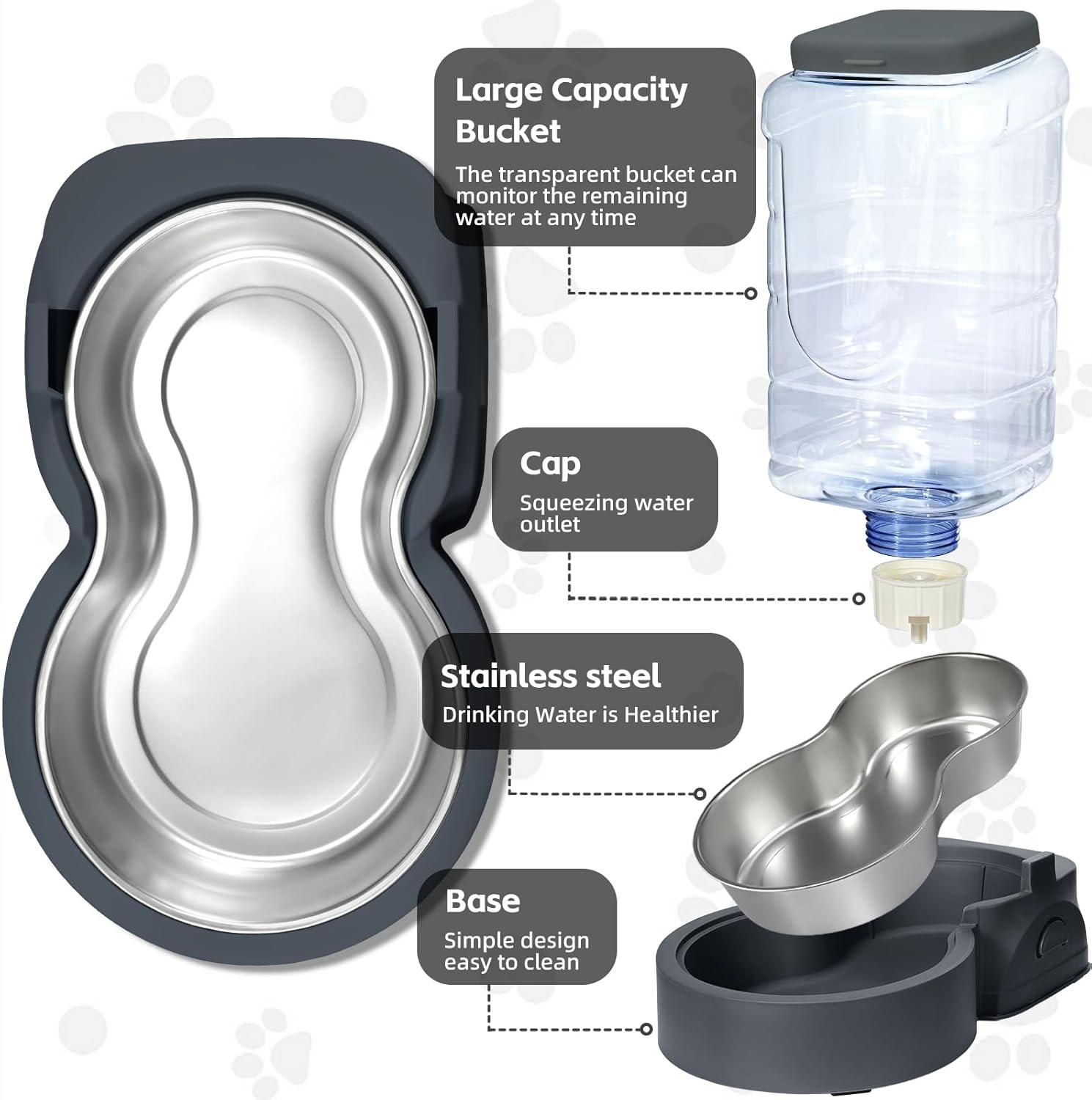 Automatic Gray Pet Feeder and Water Dispenser with Stainless Steel Bowls