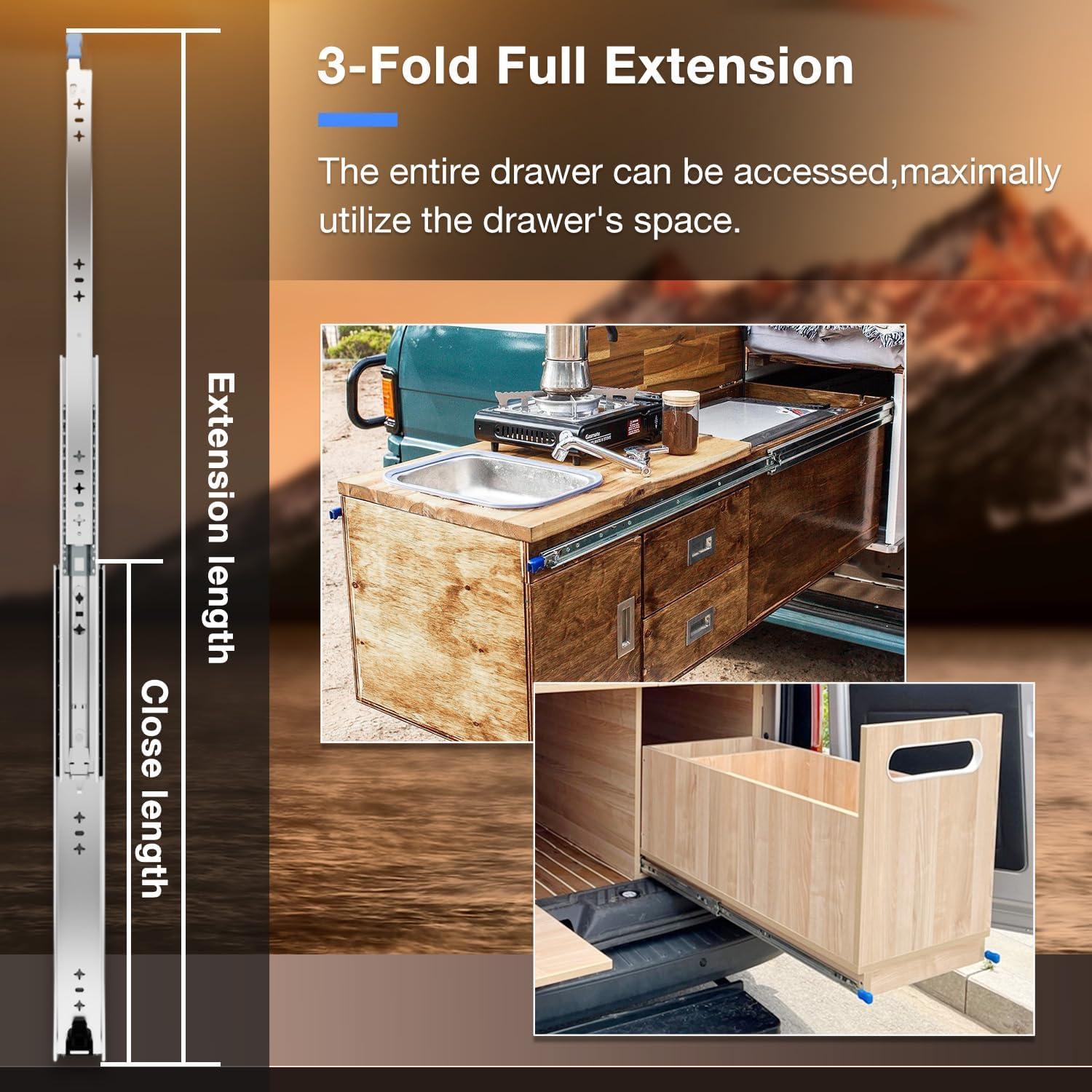 Heavy Duty Locking Drawer Slides Full Extension Runners with Lock 12 14 16 18 20 22 24 26 28 30 32 34 36 38 40 Inch Side Mount Ball Bearing Rails Track Glides 220 Lbs (with Lock, 14 inch) 14 Inch