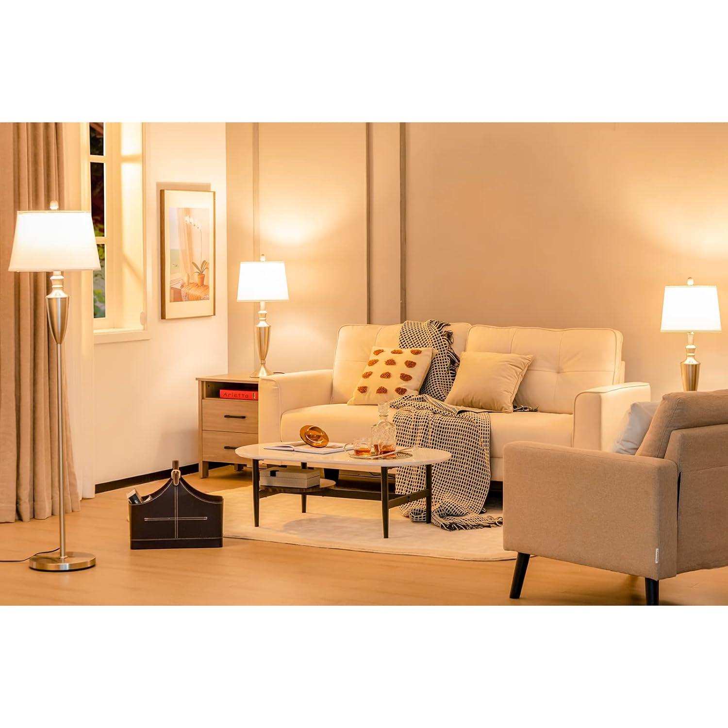 Lalia Home Crystal Drop Table and Floor Lamp Set Metallic Silver : Metallic Silver, Brushed Nickel Base ,Modern Lighting