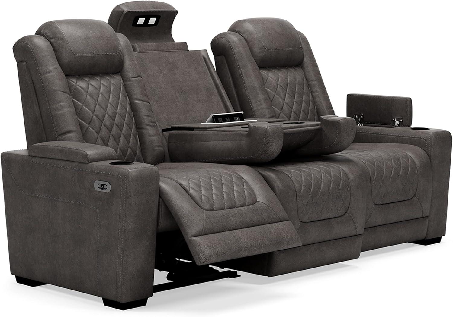 Gray Faux Leather Power Reclining Sofa with Cup Holders