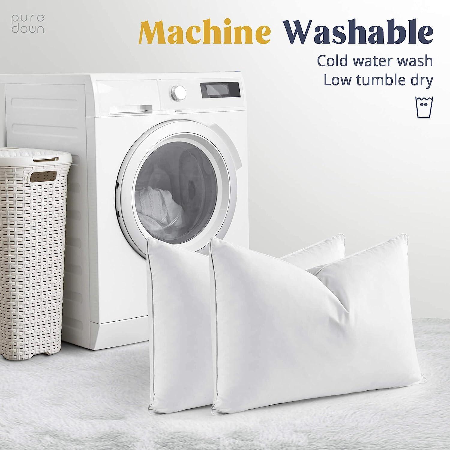 puredown® Goose Feathers Bed Pillows, 100% Cotton Cover, Queen Size Hotel Collection Pillows Set of 2 for Sleeping with Silver Piping, Feather and Polyester Filling