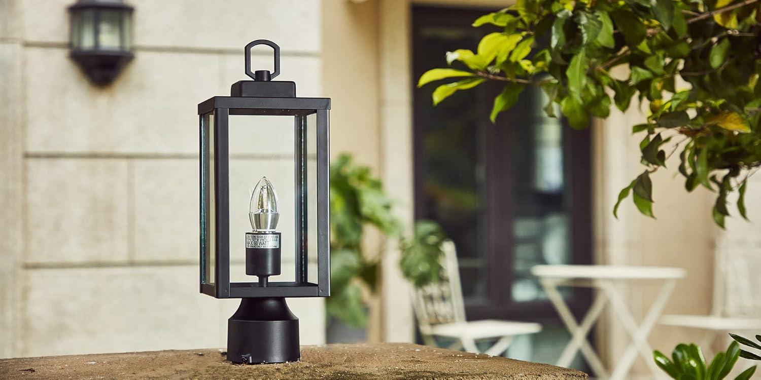 Outdoor Post Lights, Lamp Post Light Fixture with E26 Socket, Waterproof & Anti-Rust Modern Pillar Outside Lighting, Matte Black Lamp for Walkway, Driveway, Carriage, Patio, Porch, Front House
