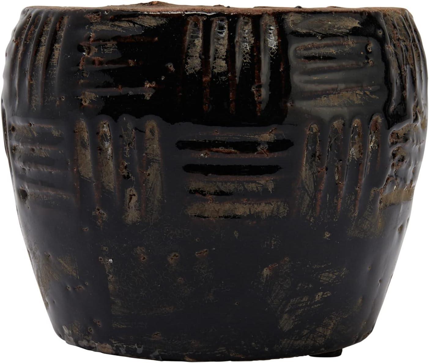 Creative Co-Op Embossed Terra-cotta Planter with Crackle Distressed Finish, Black