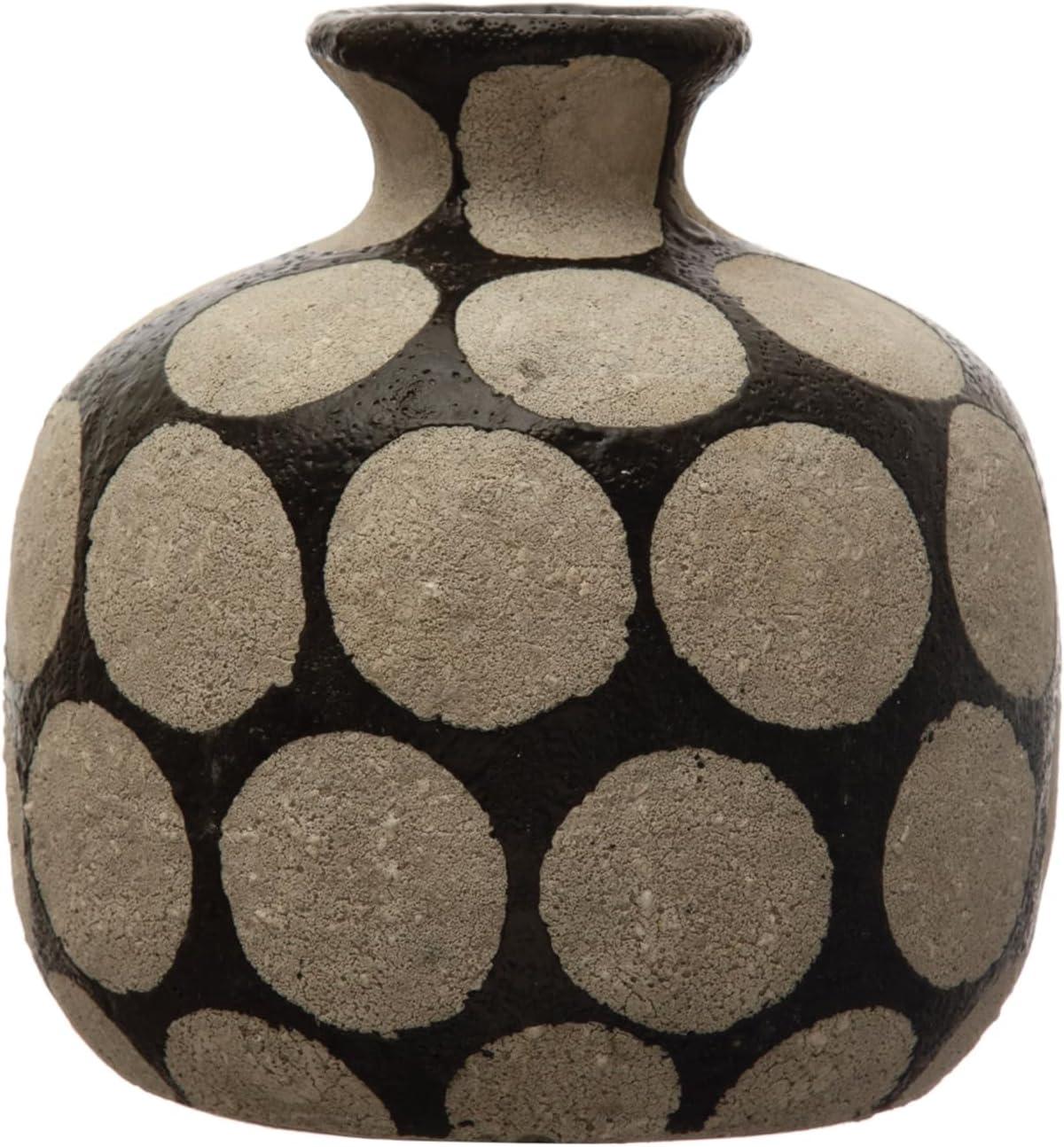 Black and Natural Ceramic Vase with Wax Relief Dots