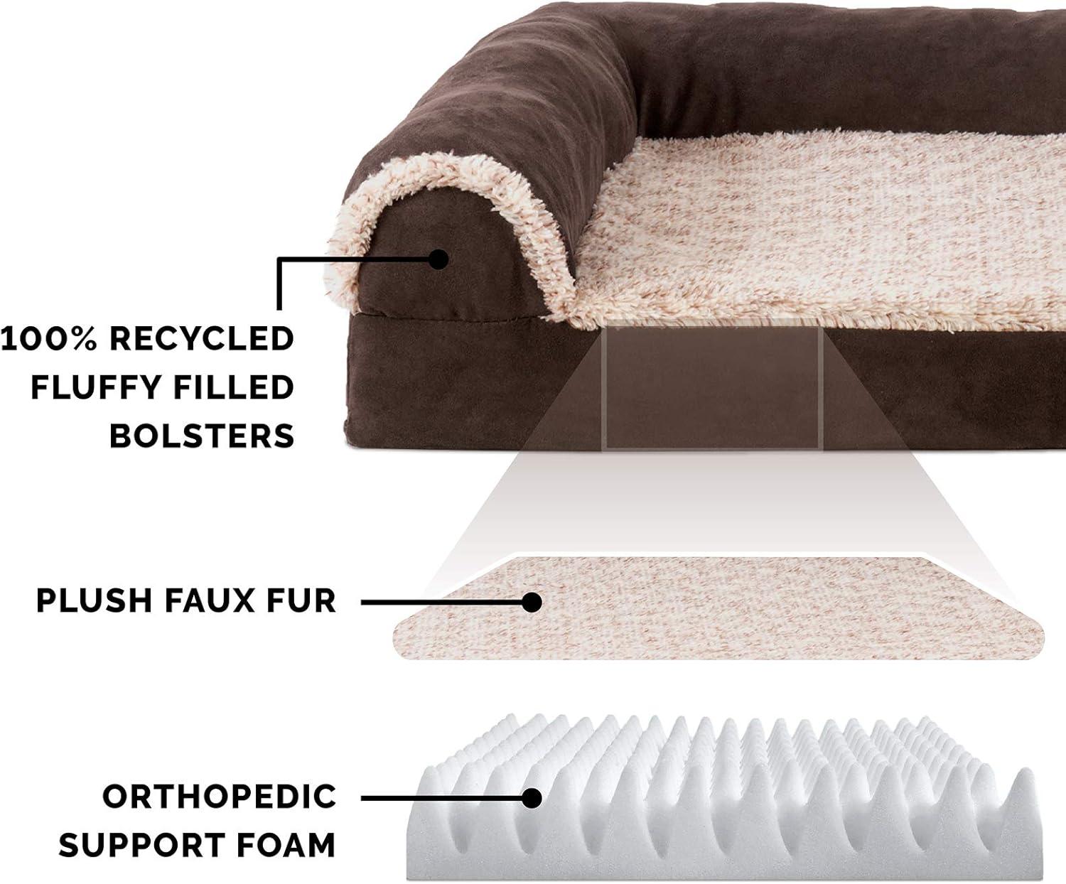 Two-Tone Faux Fur & Suede Deluxe L-Chaise Bolster Pet Bed