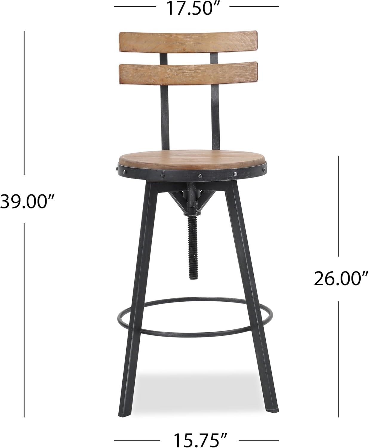 Adjustable Black Firwood and Metal Barstool with Backrest