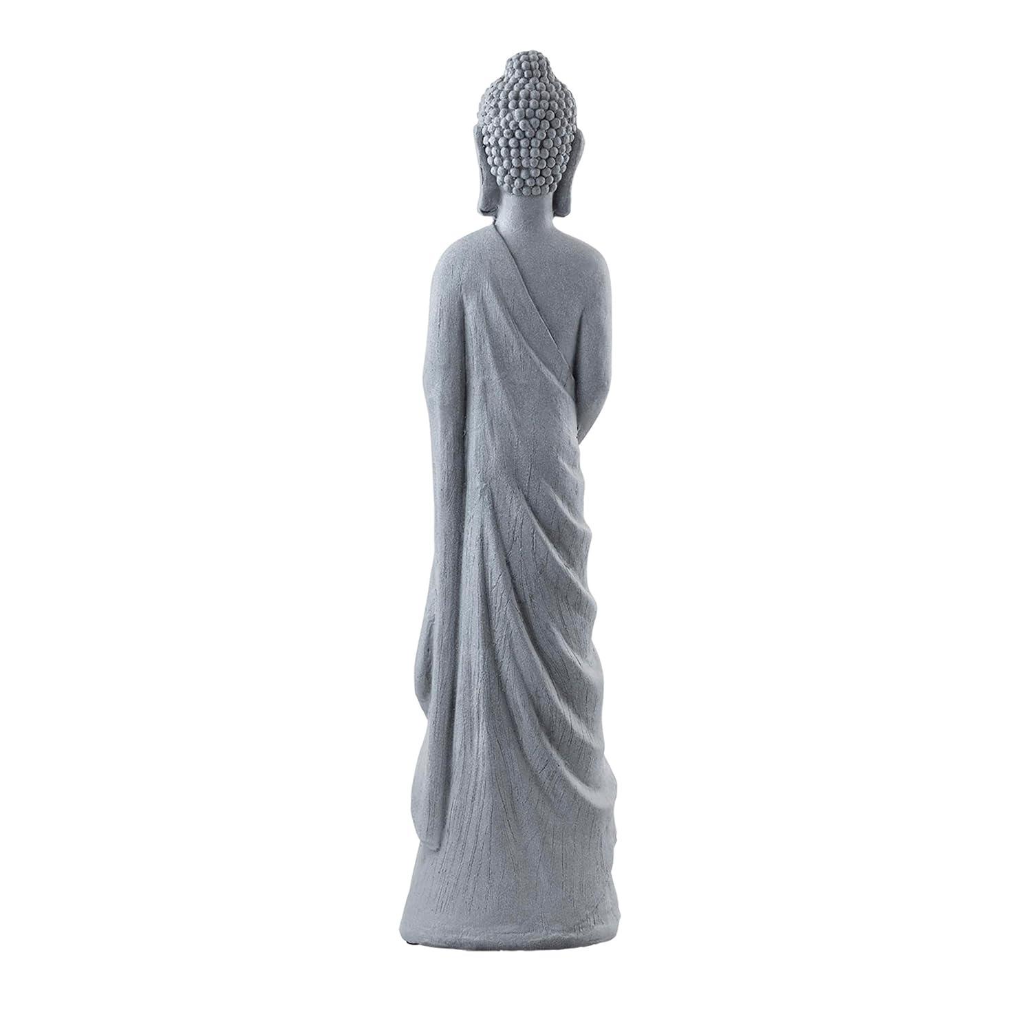 32" Magnesium Oxide Standing Buddha Statue Gray - Alpine Corporation: Outdoor Decor, Garden Accent