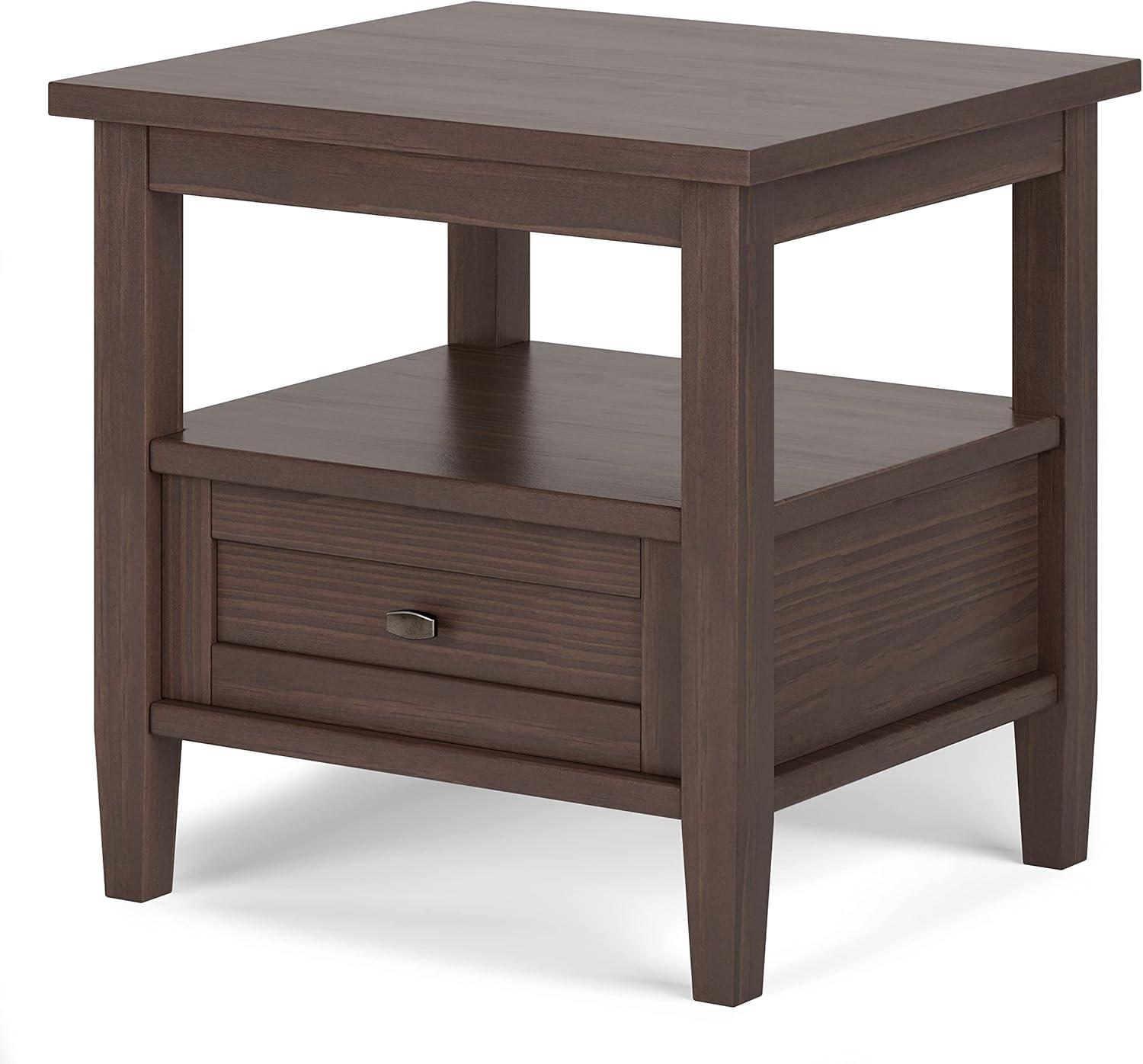 Warm Shaker SOLID WOOD 20" W Rectangle End Table in Warm Walnut Brown