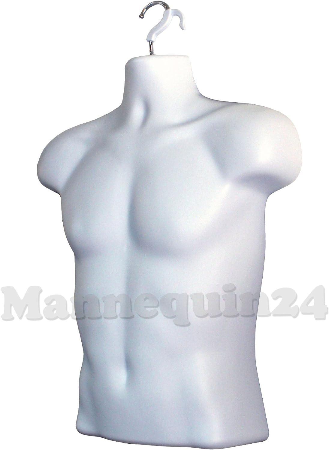 DisplayTown White Male + Female Mannequin Hollow Back Body Torso Set w/ Metal Stand and Metal Pole & Hanging Hook, S-M Sizes