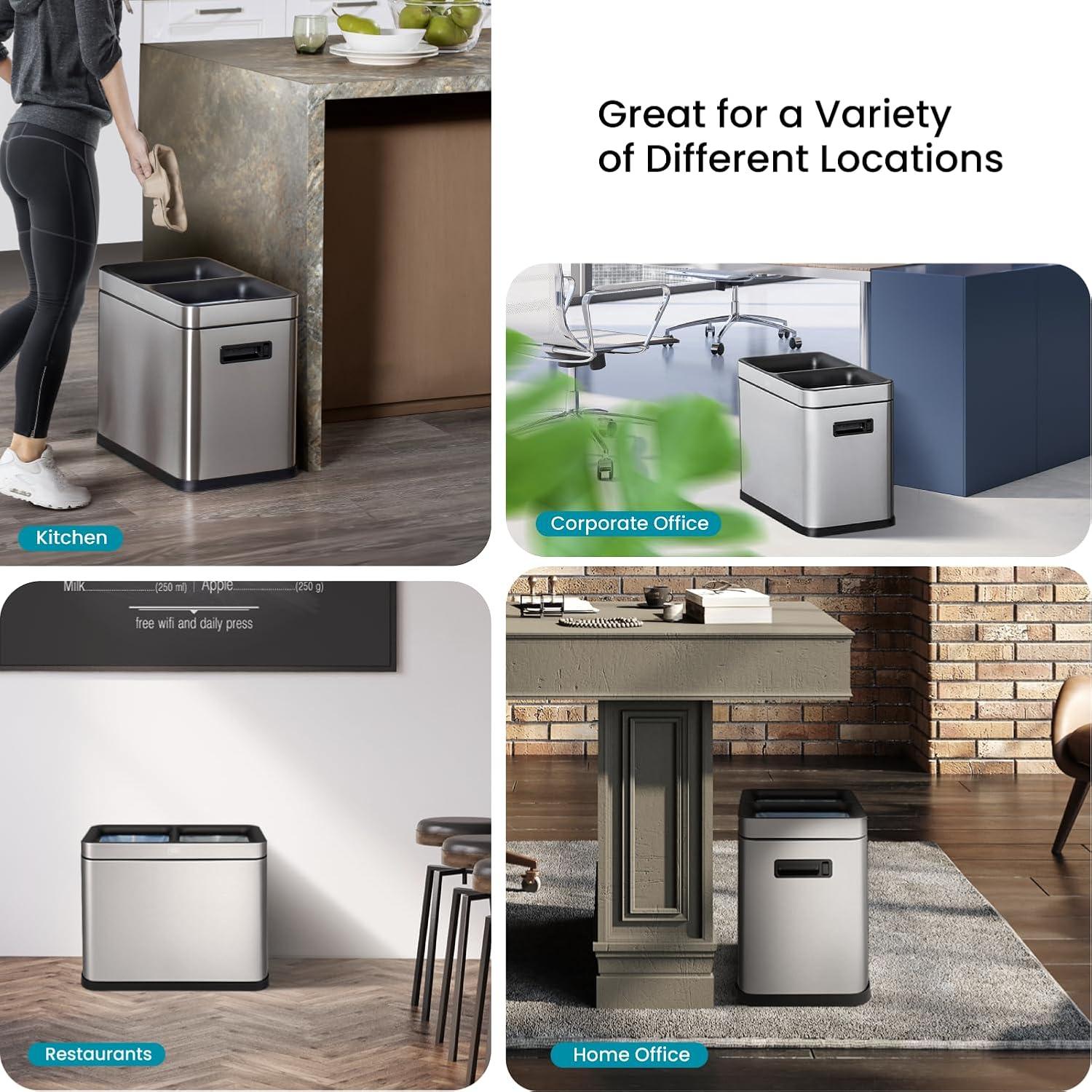 Home Zone Living Home Zone Living Open Top Trash Can Dual Removable Liners for Trash and Recycling Stainless Steel
