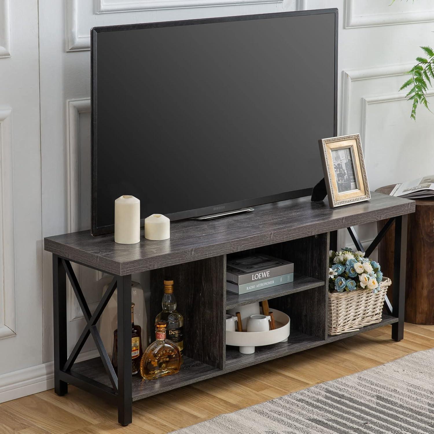 Gray MDF and Metal 50'' TV Stand with Open Shelving