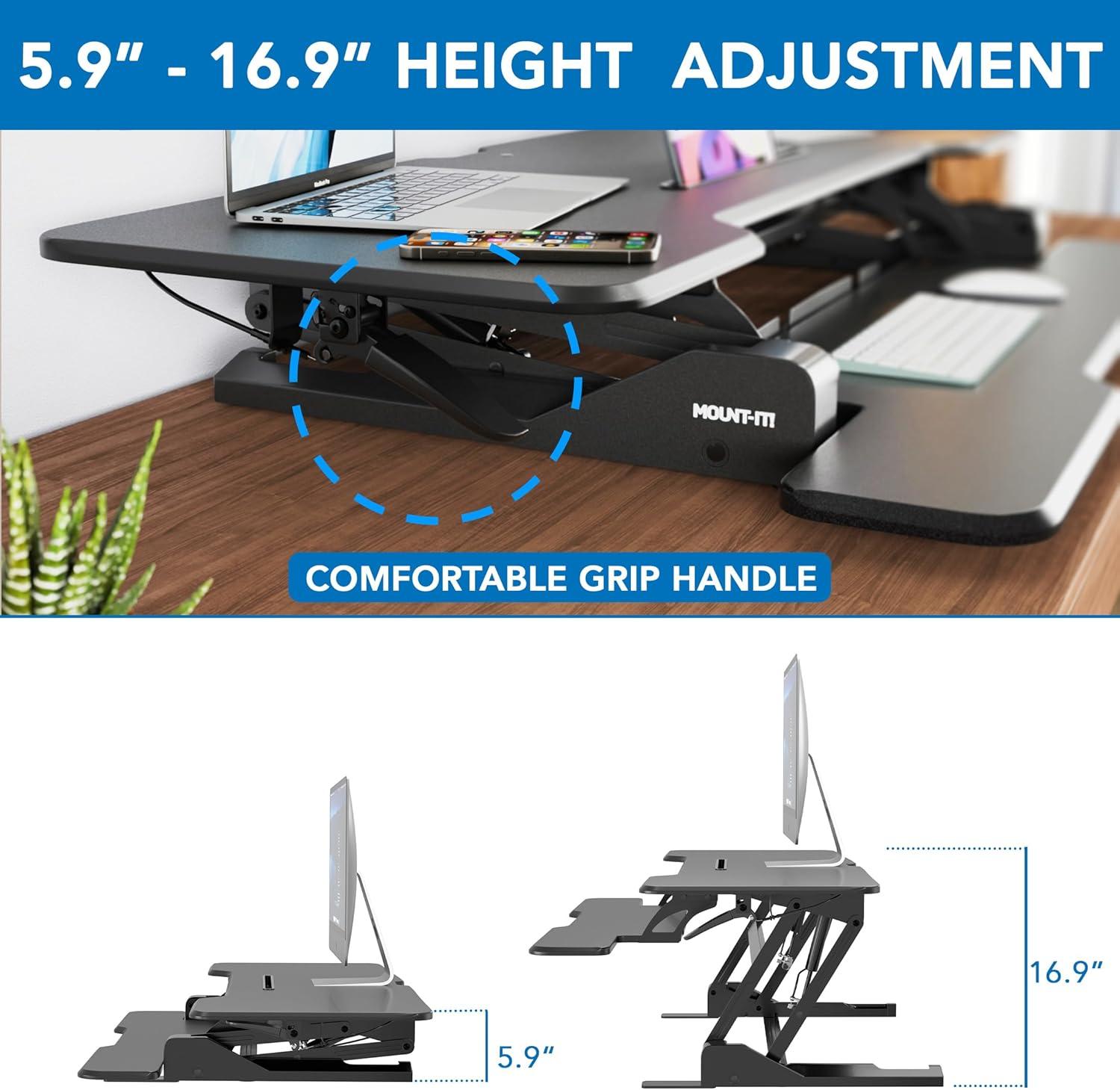 Mount-It! Large Standing Desk Converter with 47" Desktop, Black