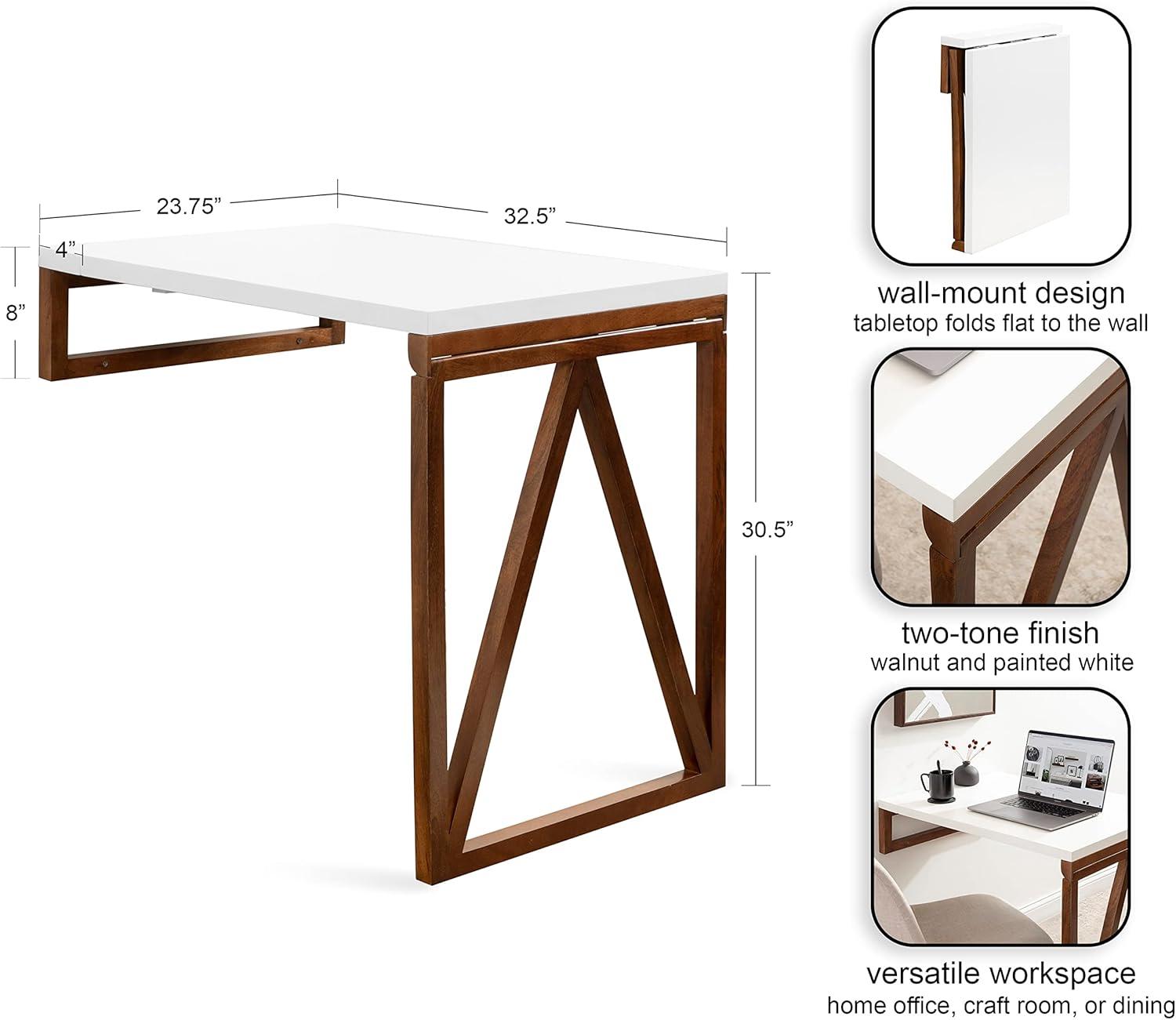 Kate and Laurel Truss Rectangle MDF Dining Table, 24x33x31, White and Walnut