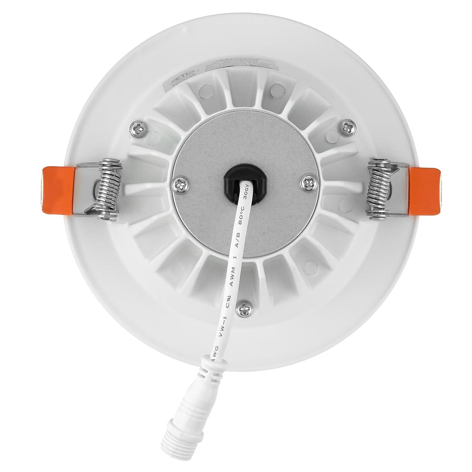 Maxxima 4 in. Slim Round Recessed Anti-Glare LED Downlight, White Trim Black Baffle, Canless IC Rated, 1200 Lumens, 5 CCT 2700K-5000K