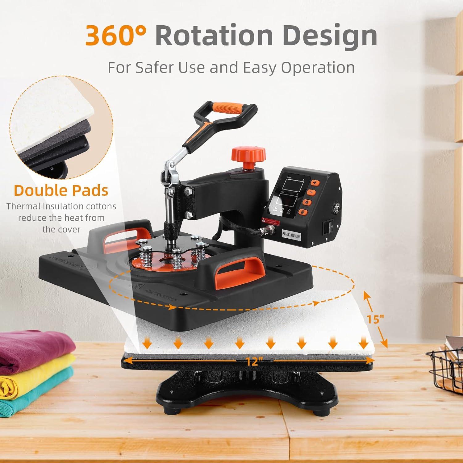 Heat Press Machine,6 in 1 Heat Press Sublimation Machine 360°Rotation Swing Away T Shirt Printing Machine for DIY T Shirts Mug Hat Plate Cap Mouse Pad