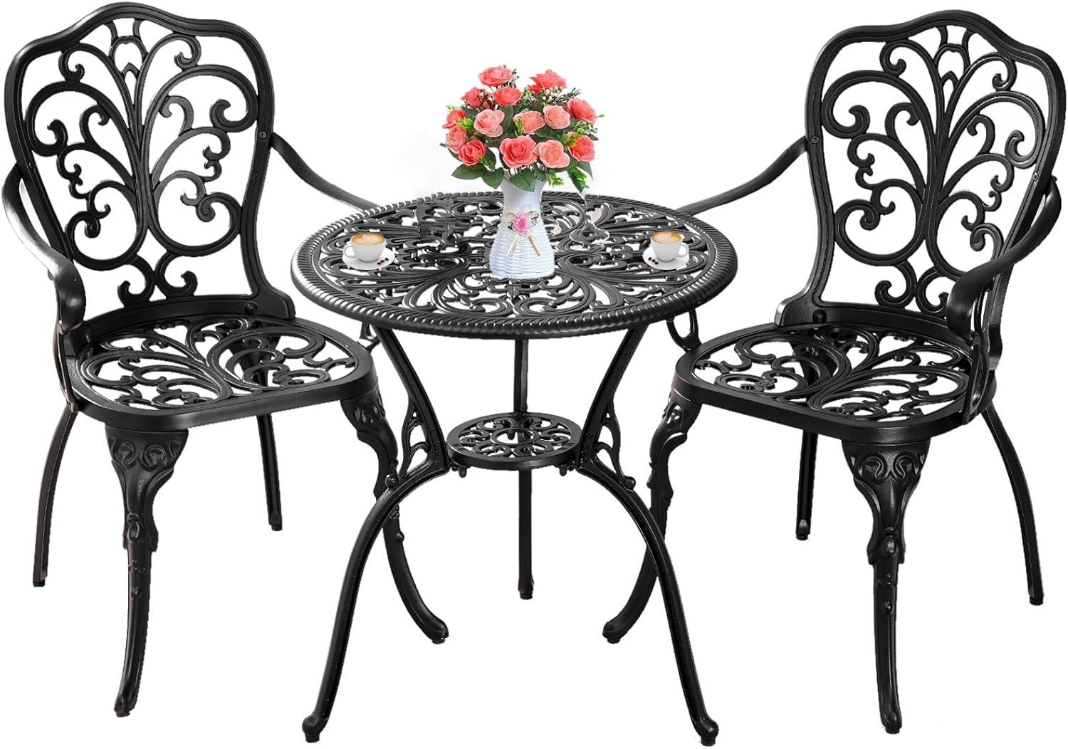 Butterfly Black Cast Aluminum 3-Piece Patio Bistro Set